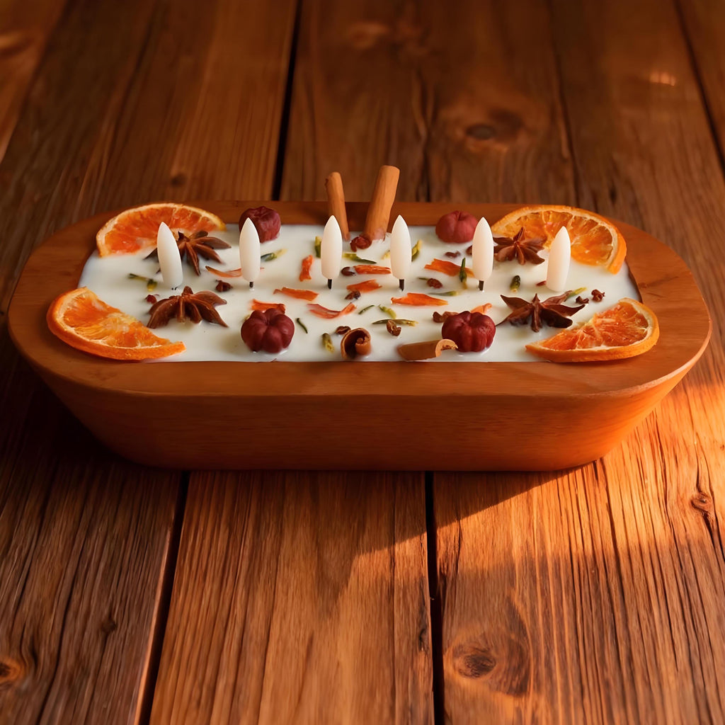 Spiced Orange Cinnamon Dough Bowl Candle, 6 Flameless Led Wick Handmade Scent Candle Fall Home Decor, Housewarming Christmas Gift