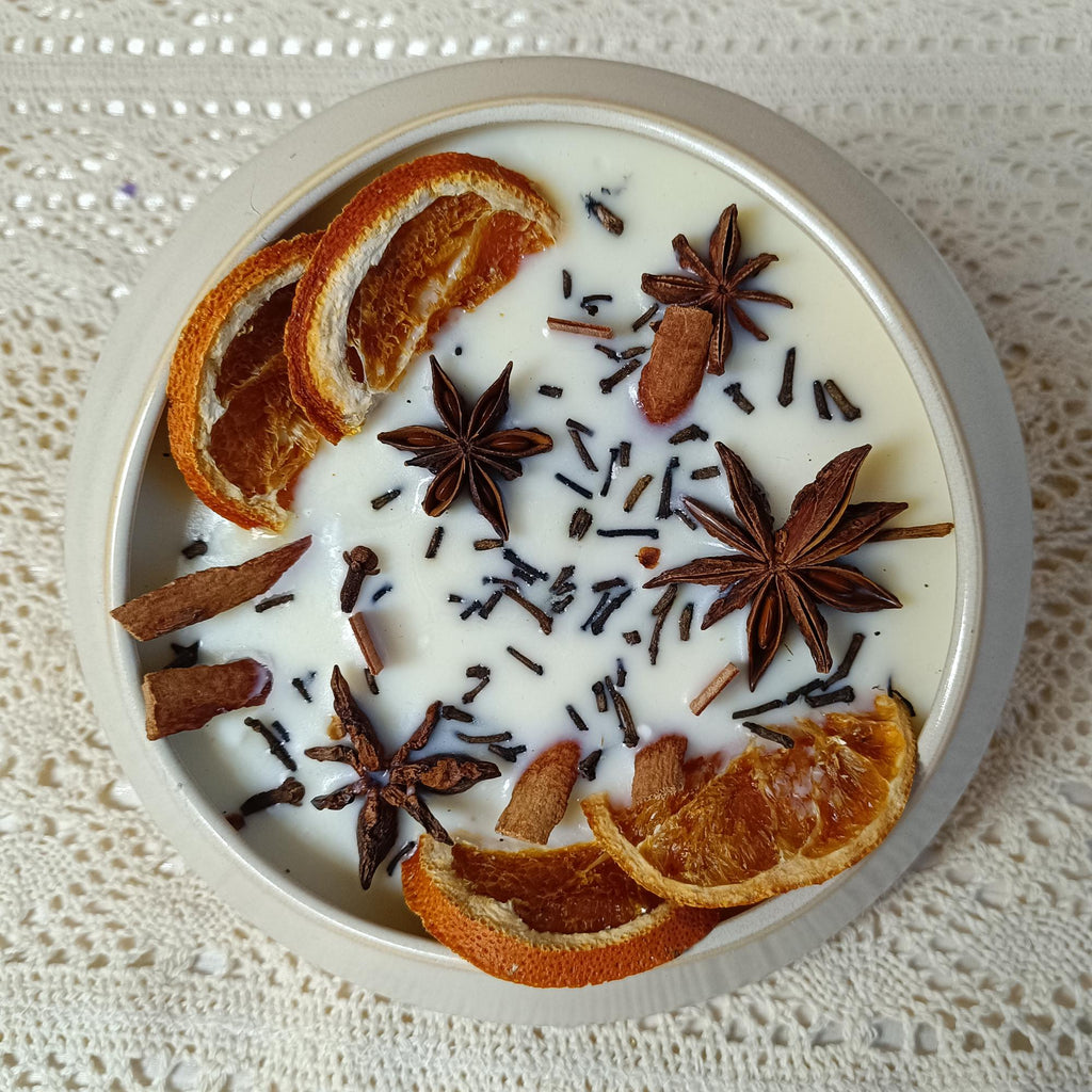 Cinnamon Orange Spice Ceramics Bowl Candle, Wood Wick Soy Scent Candle Fall Home Decor, Halloween Witches Candle Christmas Gift for Her