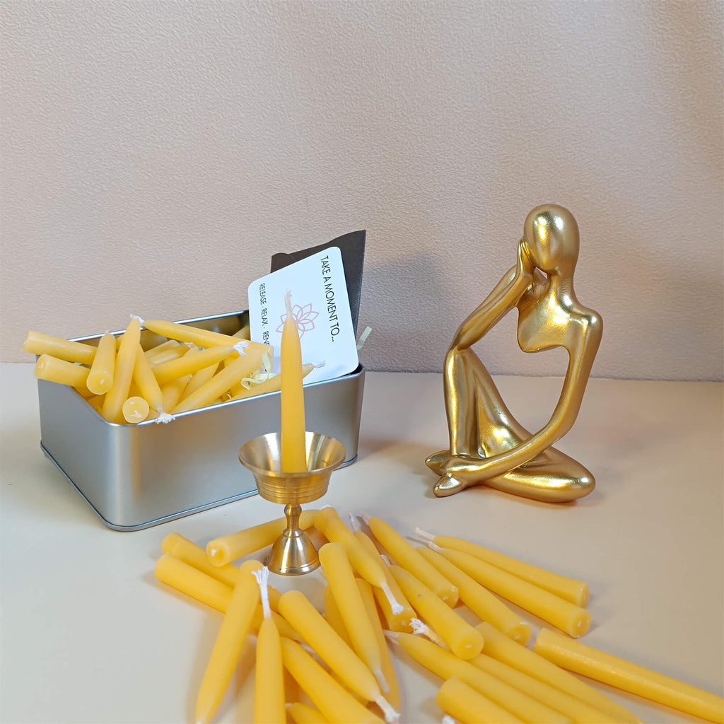 2.5 Inch Beeswax Meditation Candle, 70 pcs, Cotton Wick, Small Church Taper Candle, Wax Dipped, Handmade, Mother's Day Gift