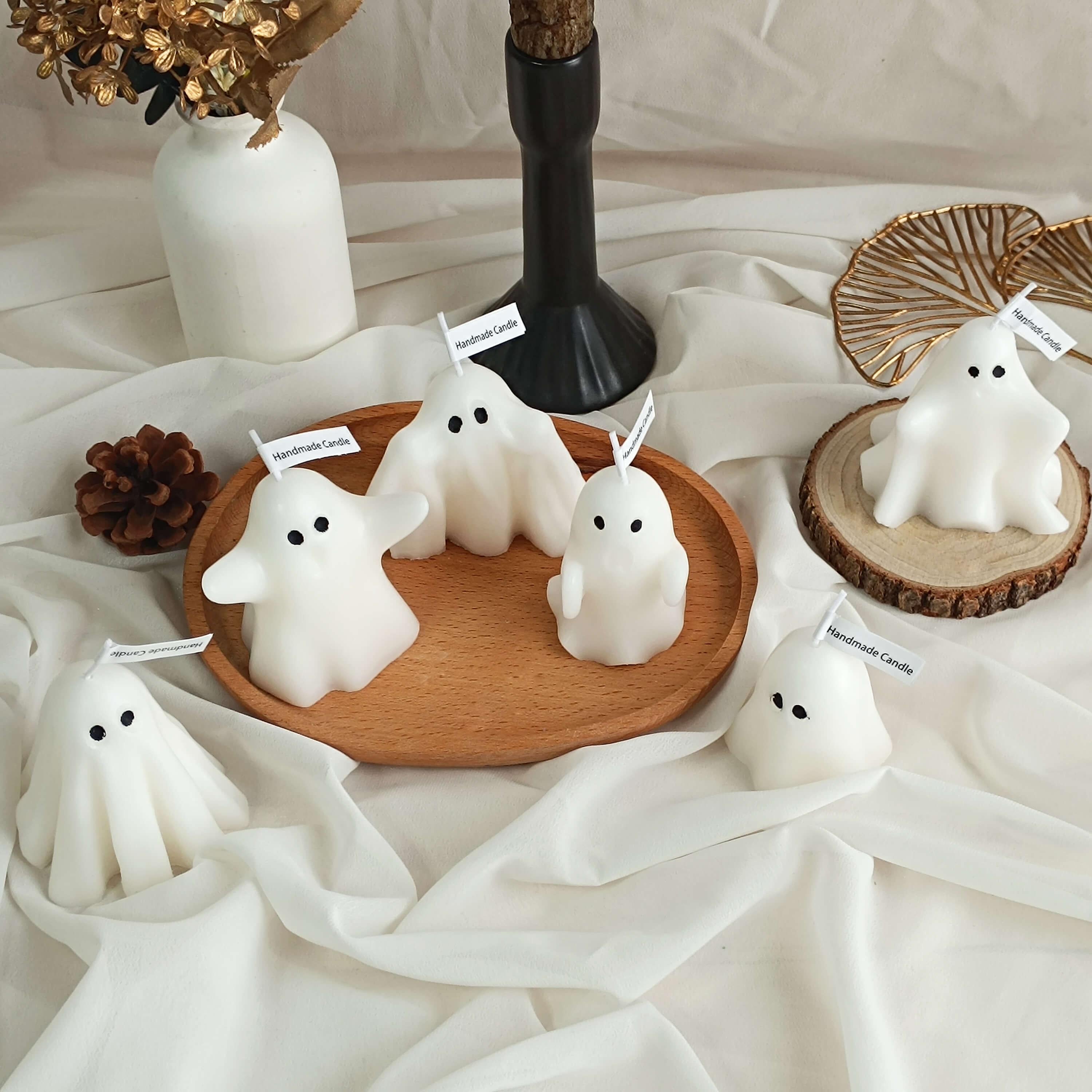 Handmade Ghost Scented Candles,Halloween Rose Scent,Soy Wax,6 Unique Designs for Halloween Decor Party