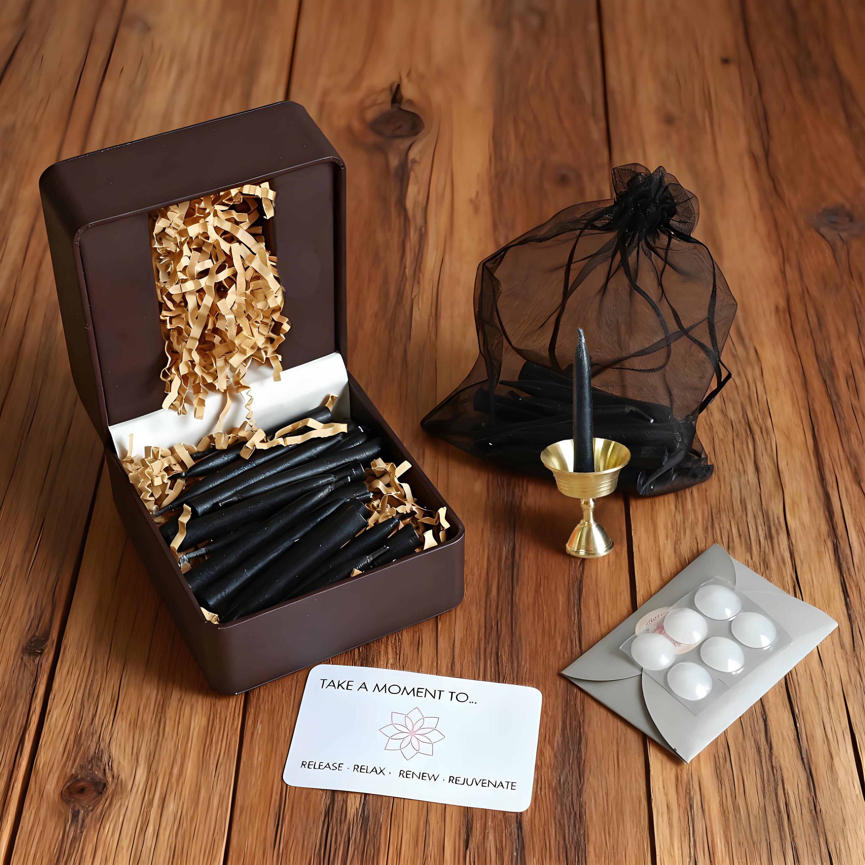 Black Spell Candles, 2.5 Inch Meditation Mini Candle, Hand-Dipped Beeswax Candle with Holder, Relaxation Cleaning Protection Gift