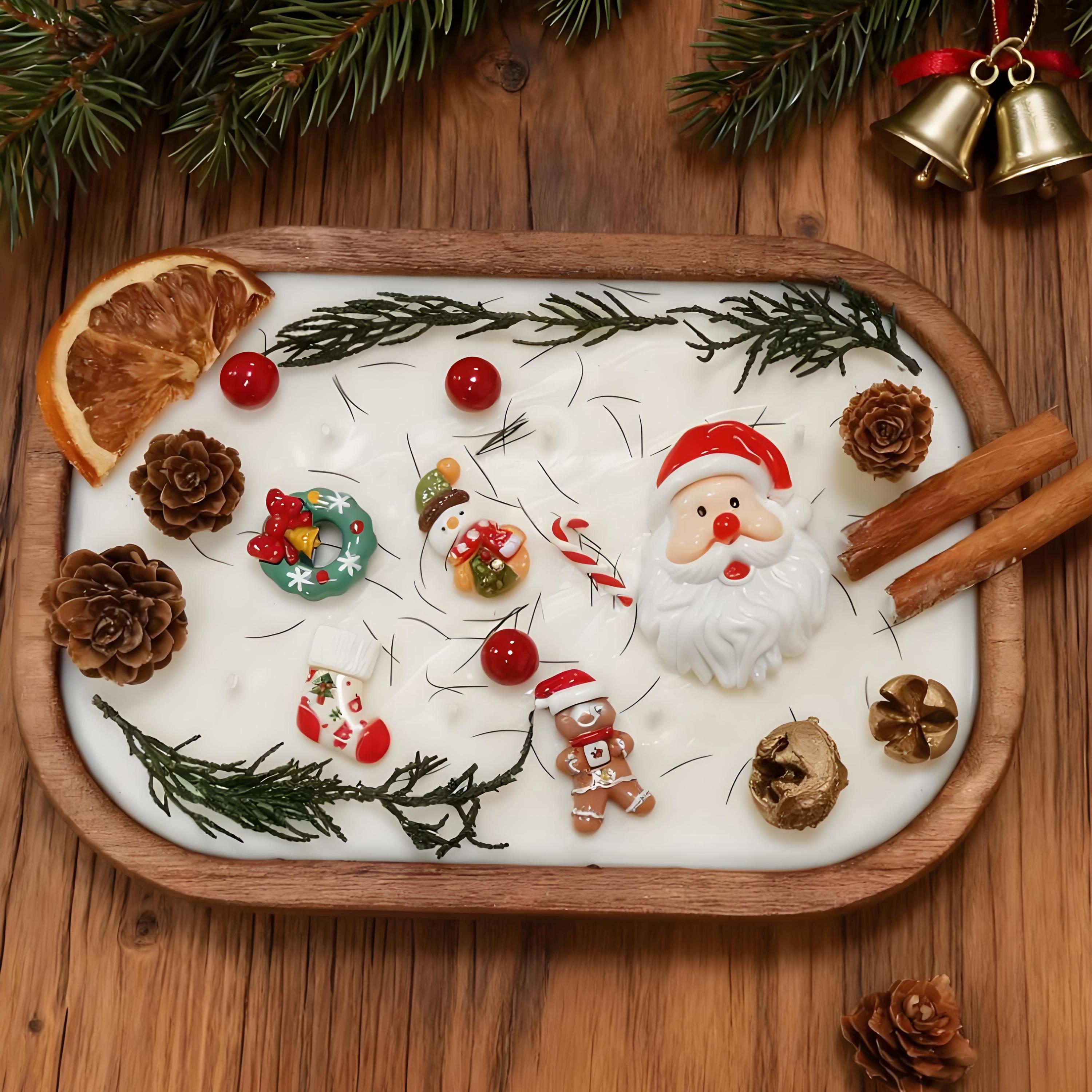 Christmas Dough Bowl Candle, Santa/Reindeer/Snowman Orange Cinnamon Scented Candle, 6 Cotton Wick Handmade Candle, Holiday Housewarming Gift