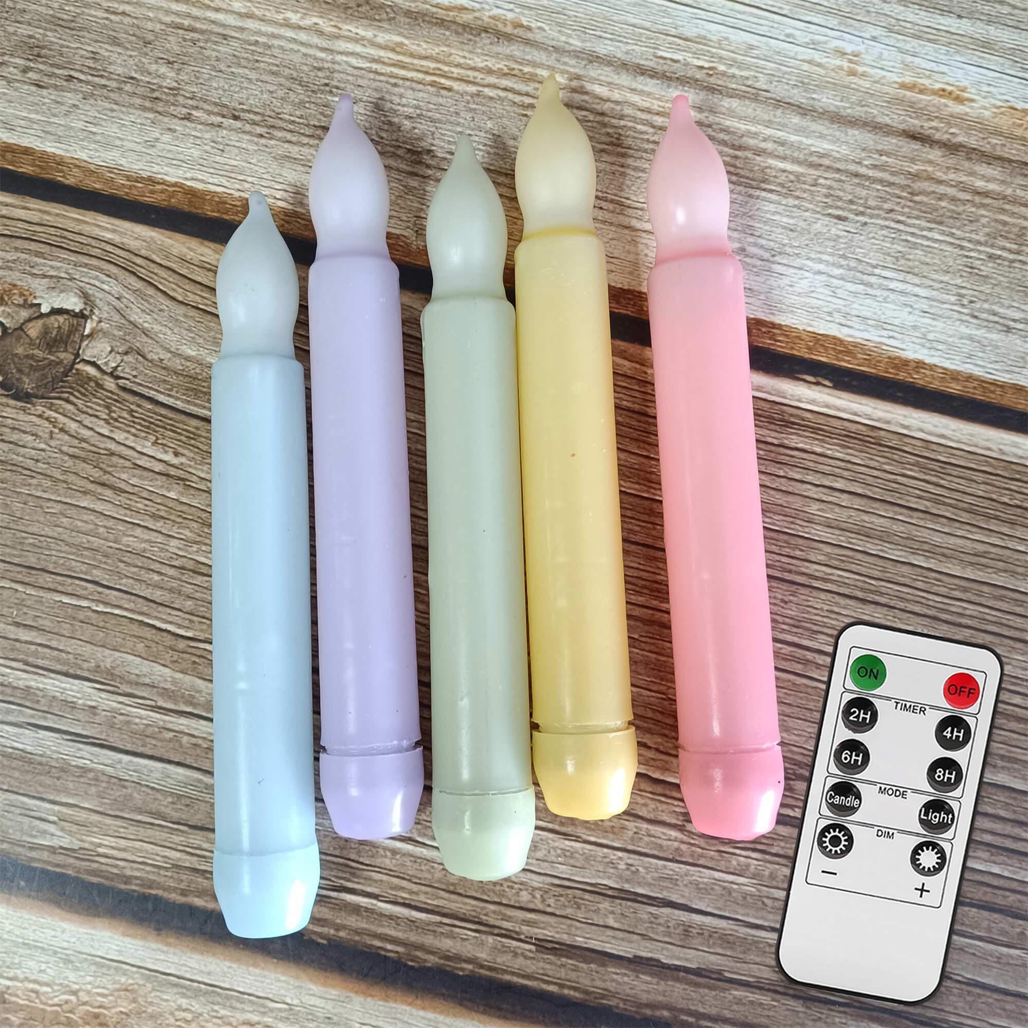 Colorful Flameless LED Taper Candles, Colorful Dopamine Candles, Battery Operated with Timer, Home Decoration, Mother's Day Gift