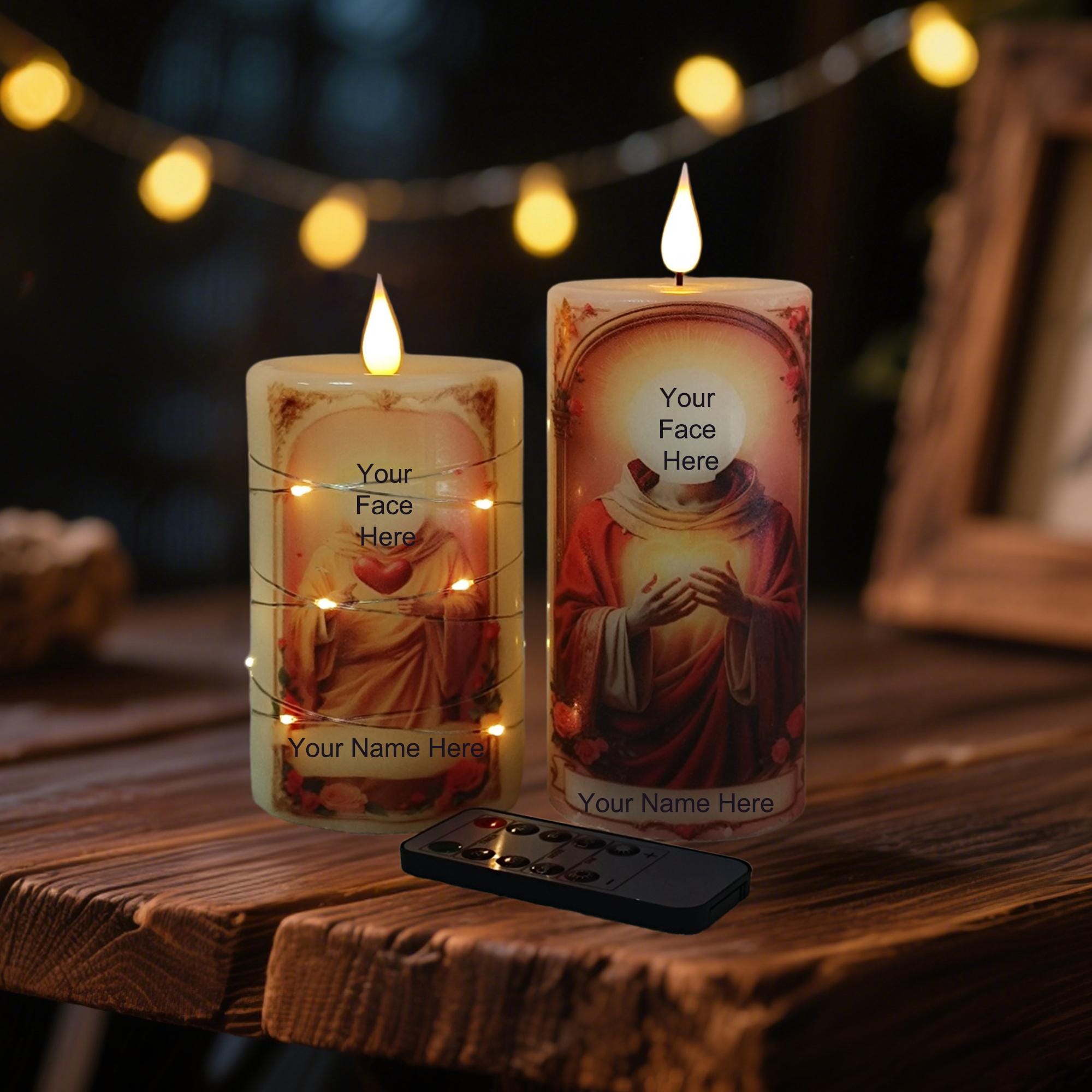 Custom Flameless Prayer Candles with Remote: Real Wax LED Set