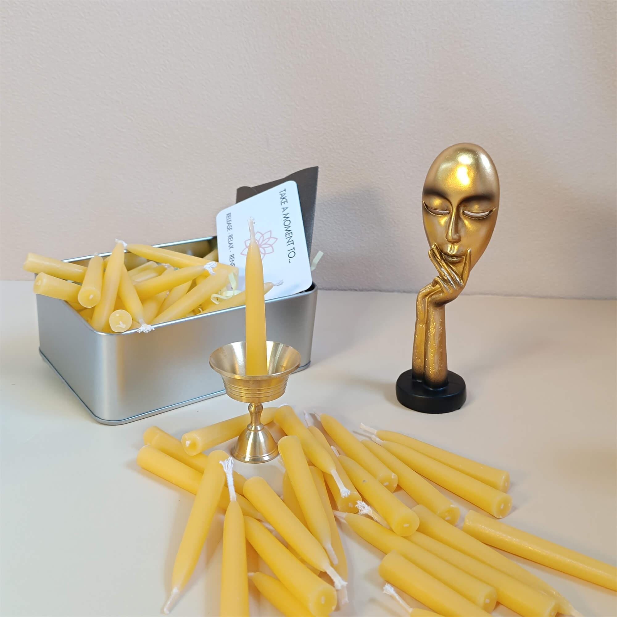 2.5 Inch Beeswax Meditation Candle, 70 pcs, Cotton Wick, Small Church Taper Candle, Wax Dipped, Handmade, Mother's Day Gift