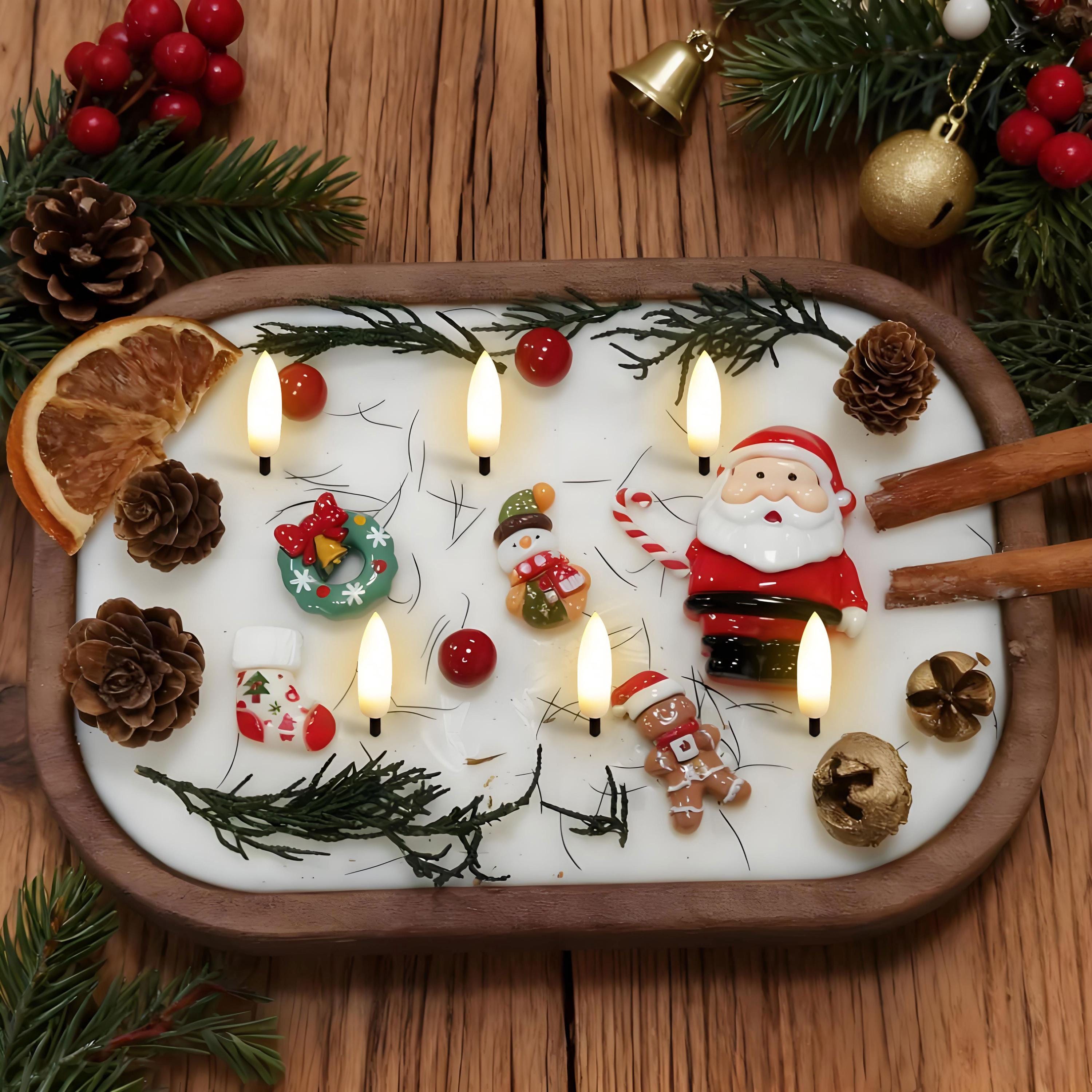 Christmas Dough Bowl LED Candle, Santa Reindeer Snowman Candle, Flameless Orange Cinnamon Scented, Holiday Housewarming Gift