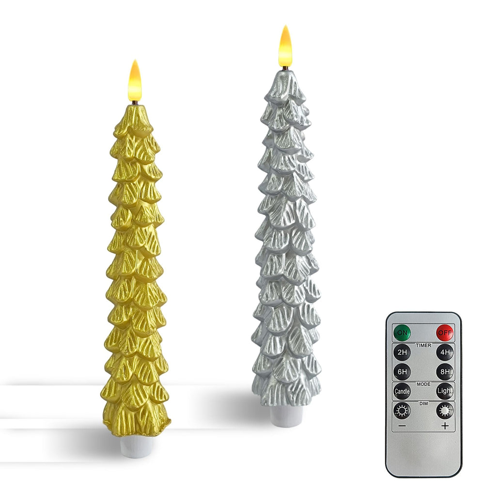 Christmas Tree LED Taper Candles Flickering with Remote Timer, Real Wax Battery Candles Warm 3D Wick Christmas Home Party Decor