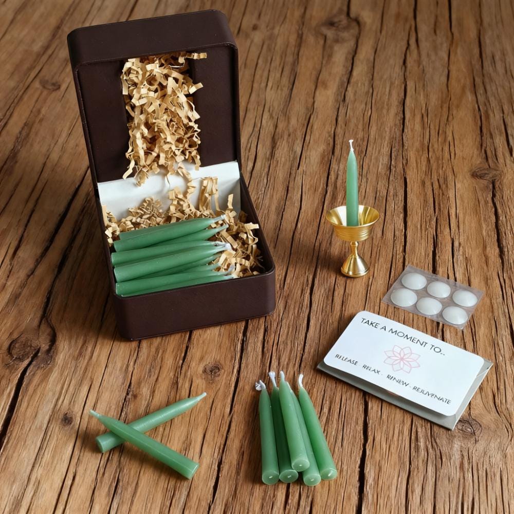 Sage Green Beeswax Taper Candles, 2.5" Hand-Dipped Meditation Candles with Holder, Mini Altar Candles for Ritual, Wiccan, Gift for Her
