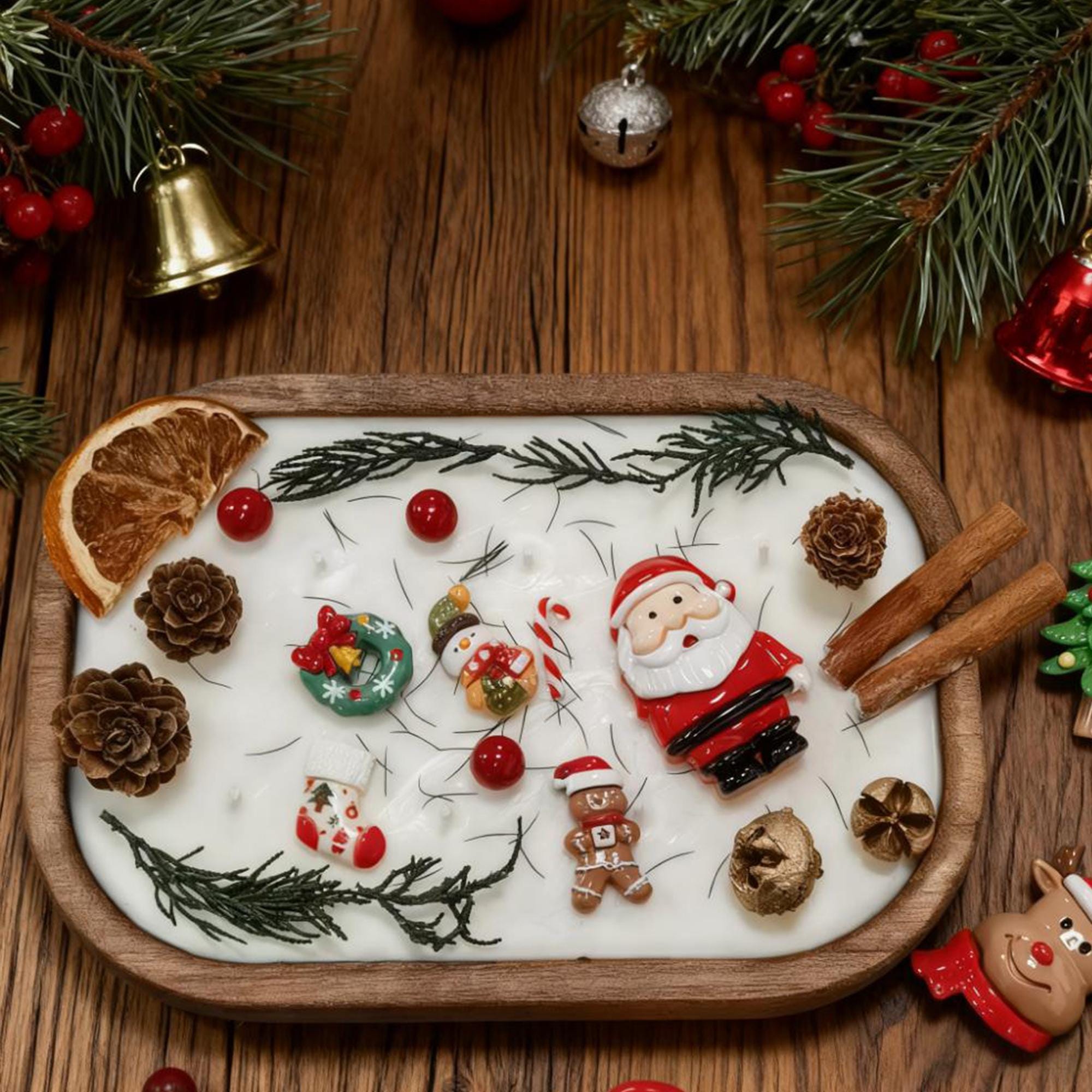 Christmas Dough Bowl Candle, Santa/Reindeer/Snowman Orange Cinnamon Scented Candle, 6 Cotton Wick Handmade Candle, Holiday Housewarming Gift