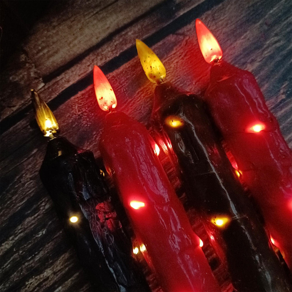 6.5 Inch Taper Primitive Candles with Timer,Flameless Led Taper Candles,Real Wax Hand Dipped Candles, With String Lights,Christmas Gift