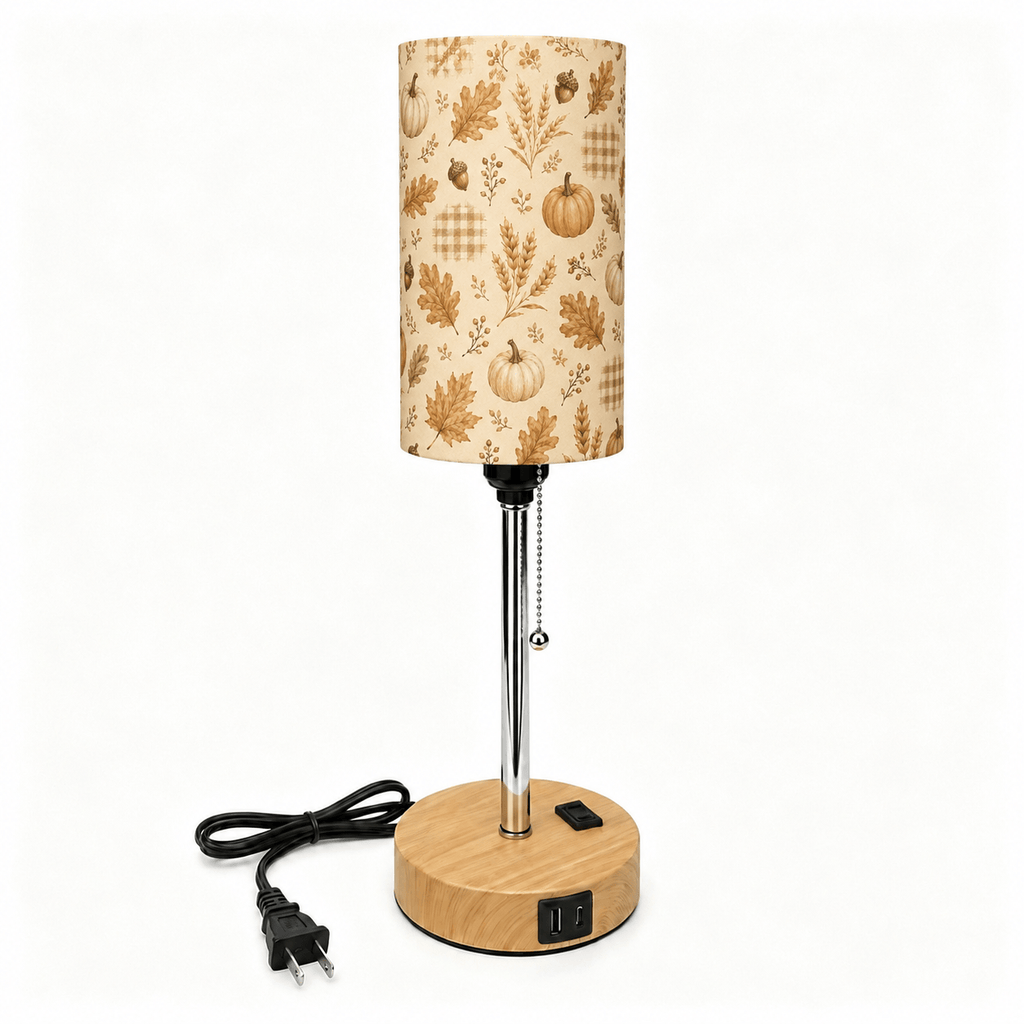 Autumn Maple & Pumpkin PLA Eco-Friendly Pull Chain Table Lamp 🎃 3 Color Dimmable Multifunctional Bedside Lamp, Fall Farmhouse Home Decor Gift