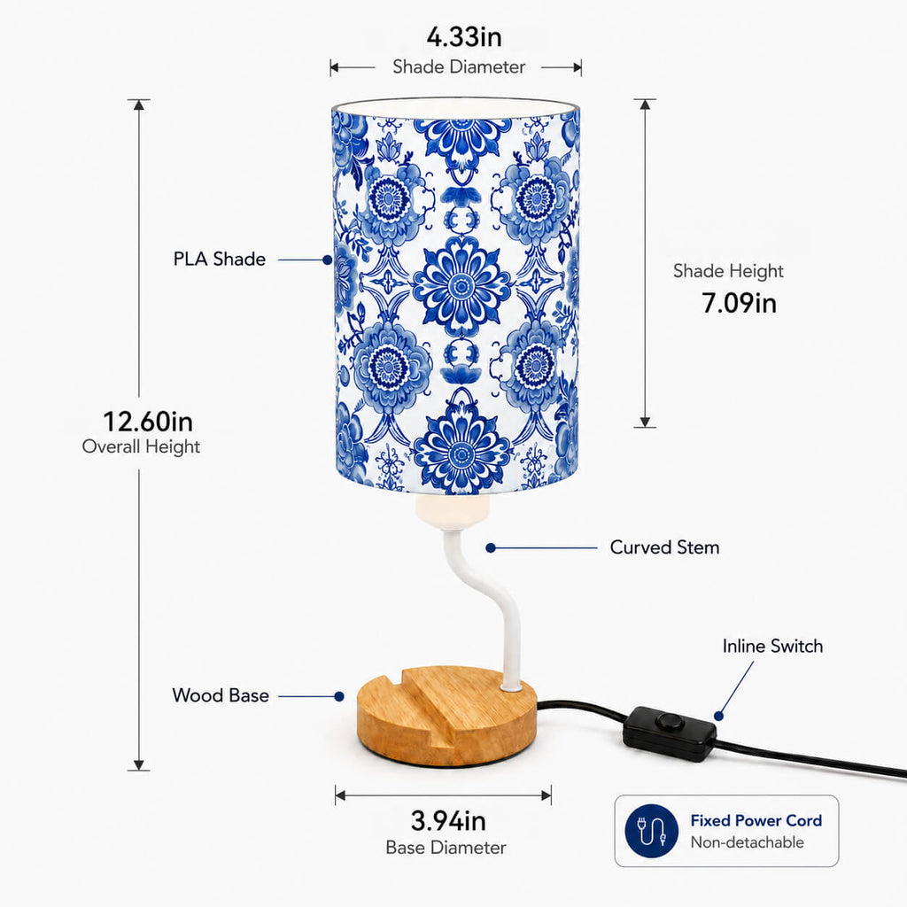 Blue & White Porcelain PLA Eco-Friendly Table Lamp 🎐 3-Button Dimmable Bedside Lamp with Phone Stand, Oriental Floral Home Decor Gift