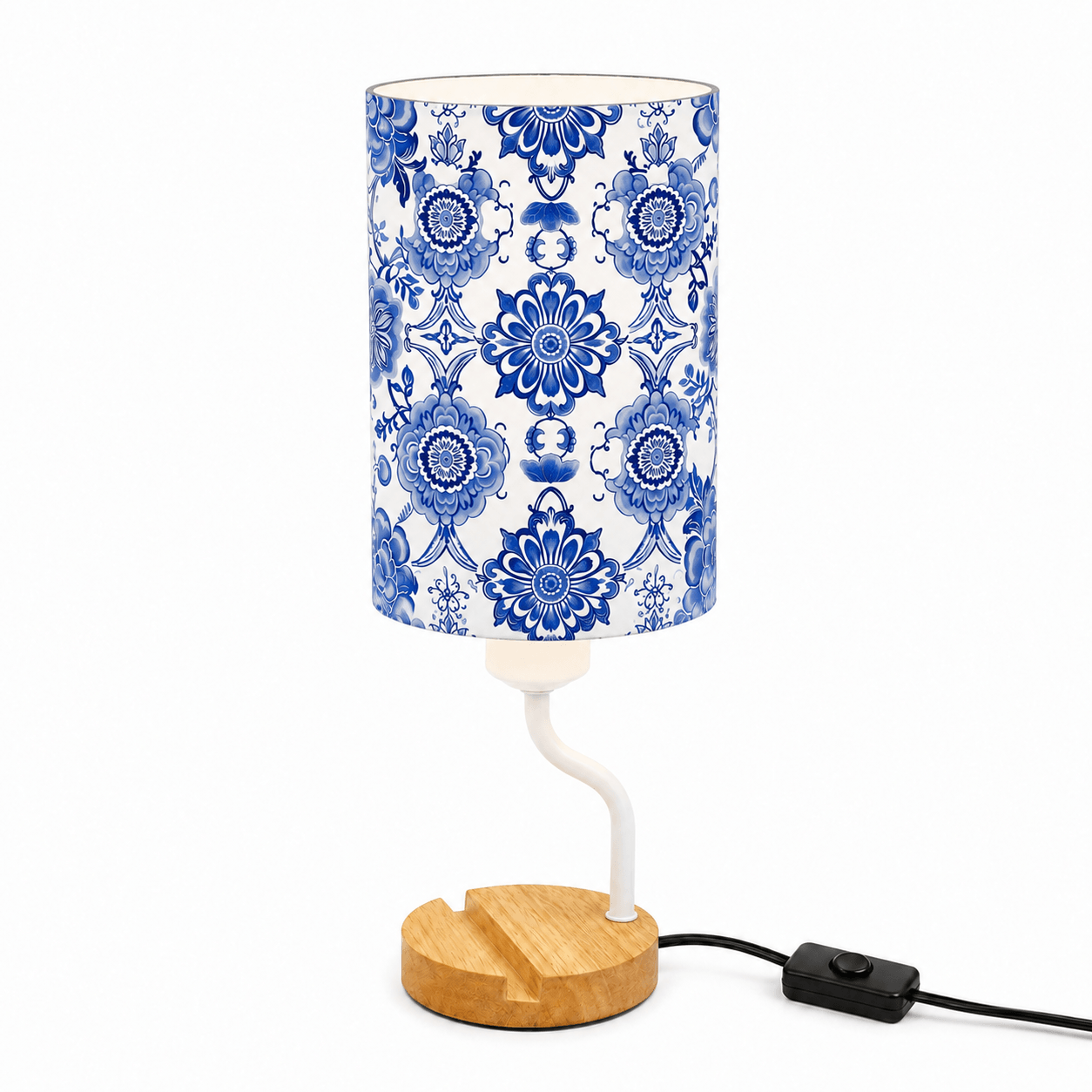 Blue & White Porcelain PLA Eco-Friendly Table Lamp 🎐 3-Button Dimmable Bedside Lamp with Phone Stand, Oriental Floral Home Decor Gift