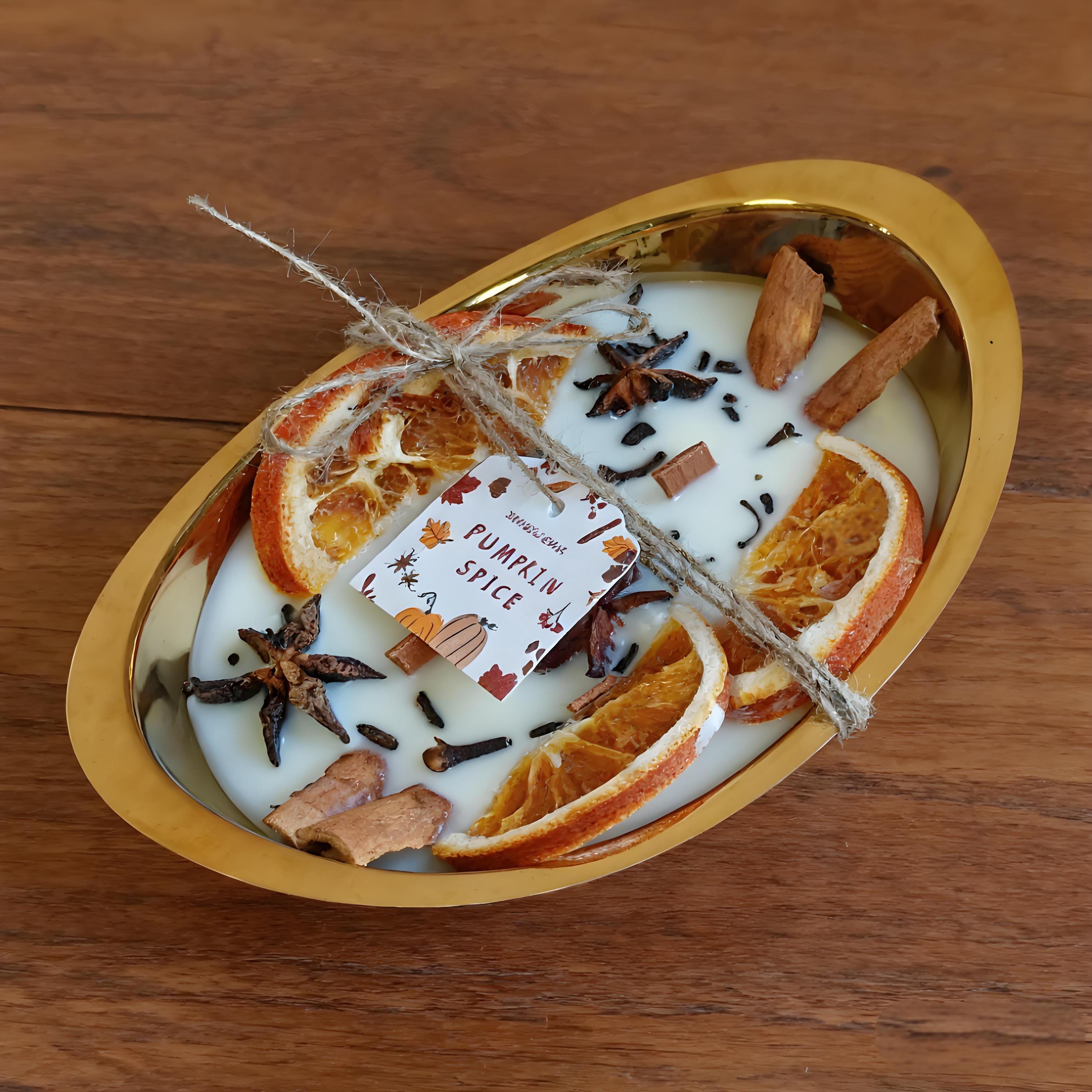 Orange Cinnamon Pumpkin Soy Candle, 3 Wood Wick Candle in Gold Tray, Handmade Halloween & Autumn Scent, Thanksgiving, Cozy Home Gift