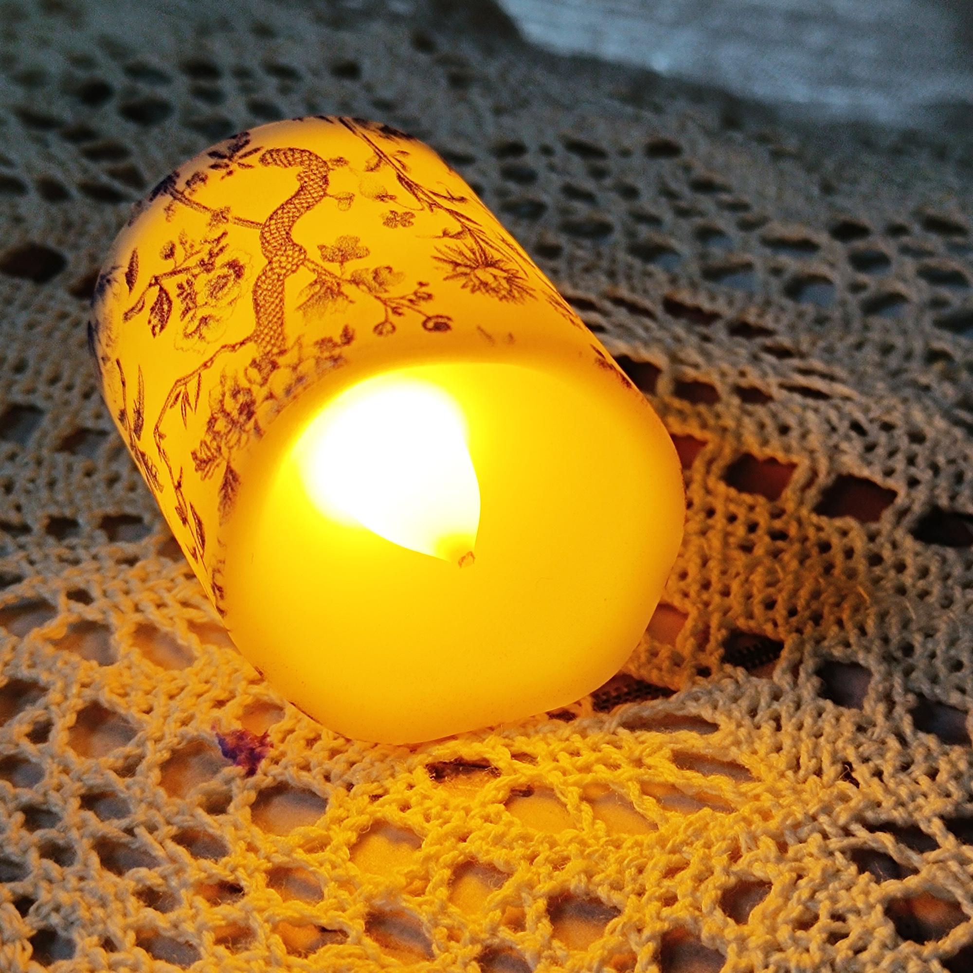 200Hrs Blue and white Porcelain Tea Light,Flameless Flickering Elegant Vintage Candles for Dinner Wedding Home Decor