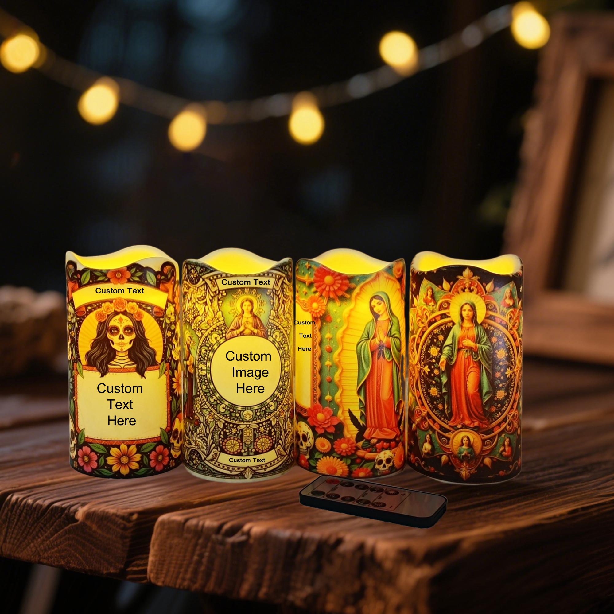 Personalized Prayer LED Candle: Custom Photo Memorial Gift with Remote