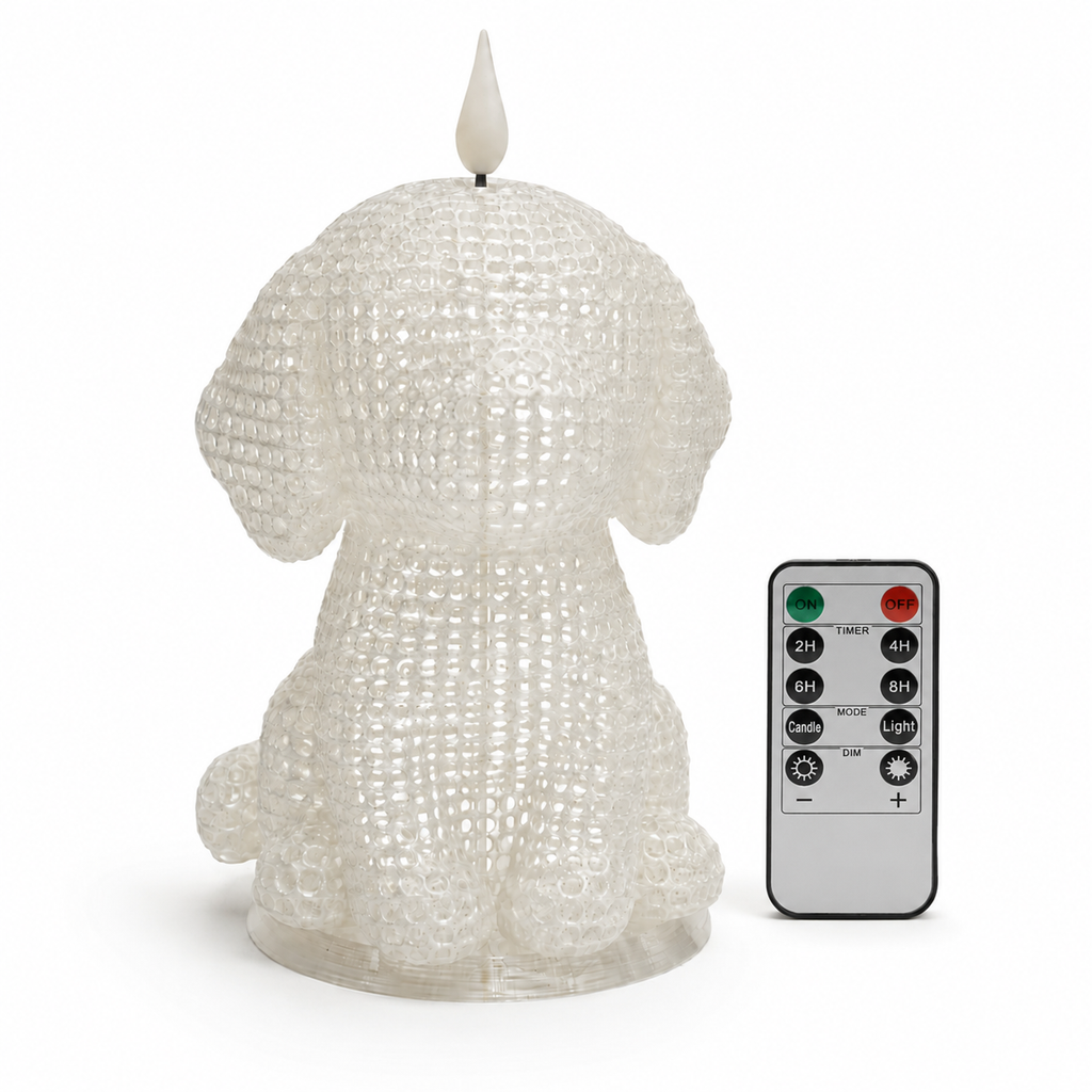 Remote‑Controlled Dimmable Dog Table Lamp 🐶 PLA Bedside Night Light With Timer & Candle Flicker Mode