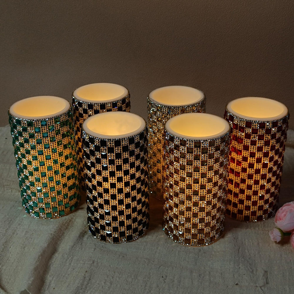 6 Inch LED Pillar Candles,Flameless Rhinestone Candles with Remote Control and Timer，Battery Operated Flickering for Home Decor Christmas