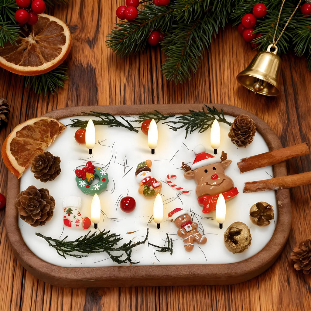 Christmas Dough Bowl LED Candle, Santa Reindeer Snowman Candle, Flameless Orange Cinnamon Scented, Holiday Housewarming Gift