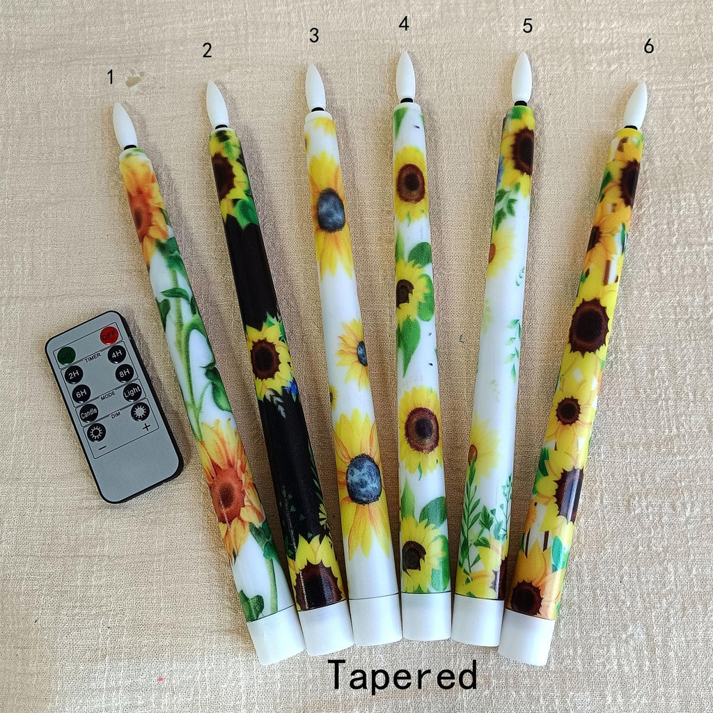Sunflower Flameless Taper Candles Battery Operated LED Golden Bloom Decor Flameless Taper Candle Sticks Flower Home Decor