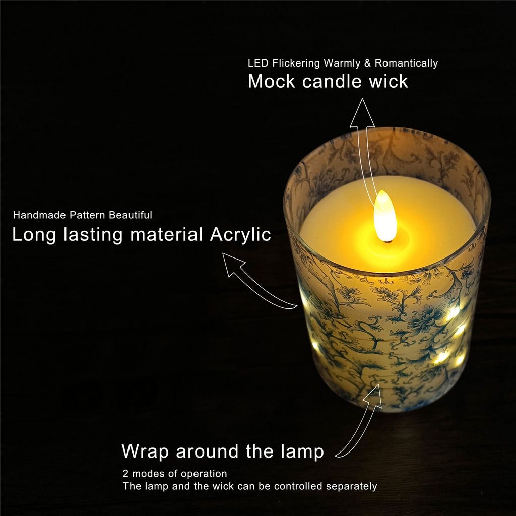 Blue Flower Flameless Candles,LED Pillar Candlestick,Remote LED Candle Sticks,Home Decor,Valentine's Day with Remote and Timer