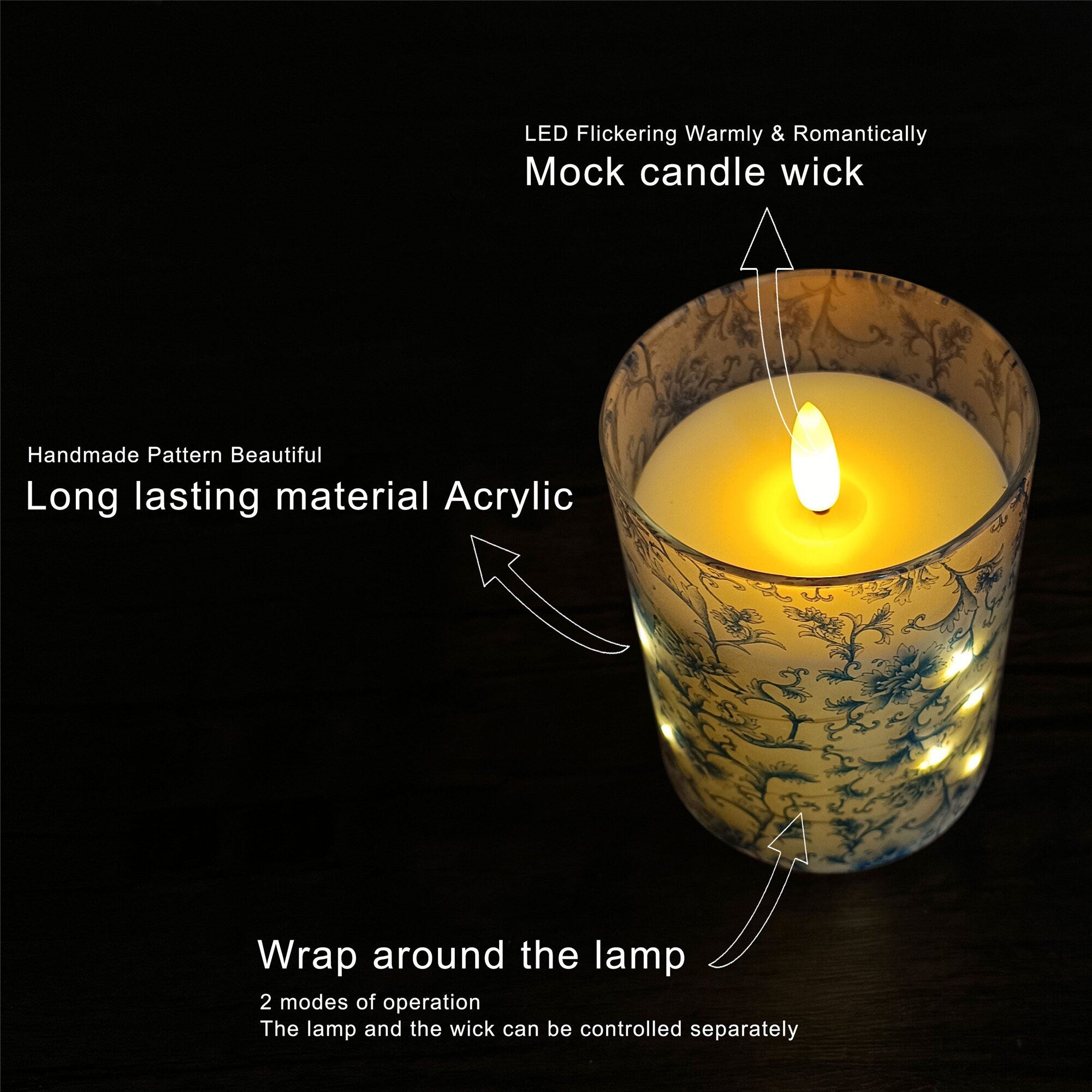 Blue Flower Flameless Candles,LED Pillar Candlestick,Remote LED Candle Sticks,Home Decor,Valentine's Day with Remote and Timer