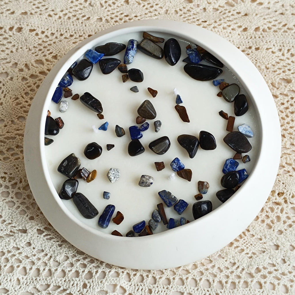 Crystal Ceramics Bowl Candle: Lemon Lavender Jasmine Scented, Meditation Decor