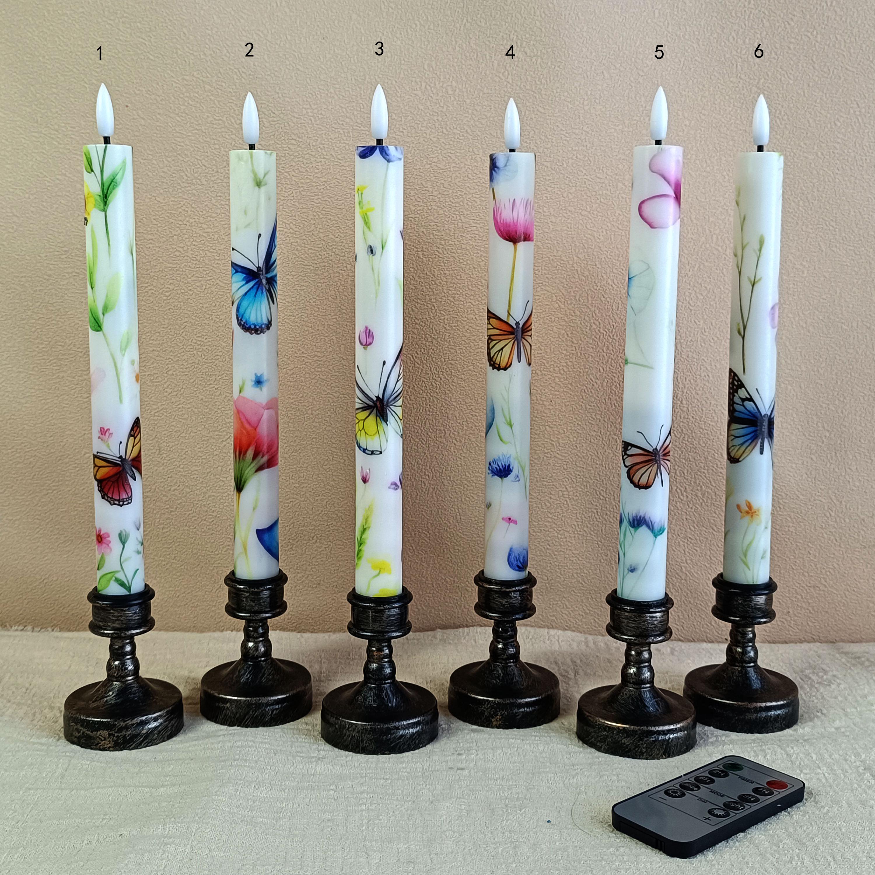 10" Butterfly Flameless Taper Candles 6-Pack Battery Operated LED Gardon Decor Flameless Taper Candle Sticks Flower Home Decor