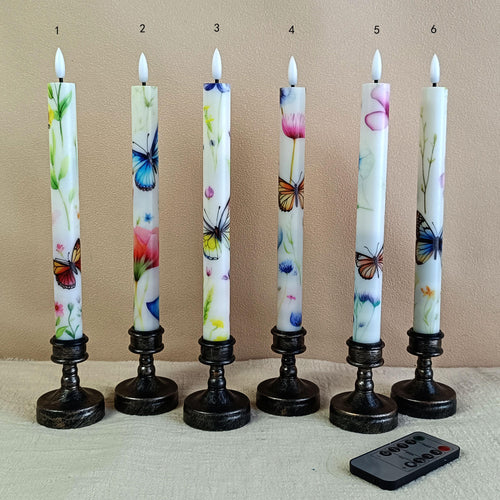 10" Butterfly Flameless Taper Candles 6-Pack Battery Operated LED Gardon Decor Flameless Taper Candle Sticks Flower Home Decor
