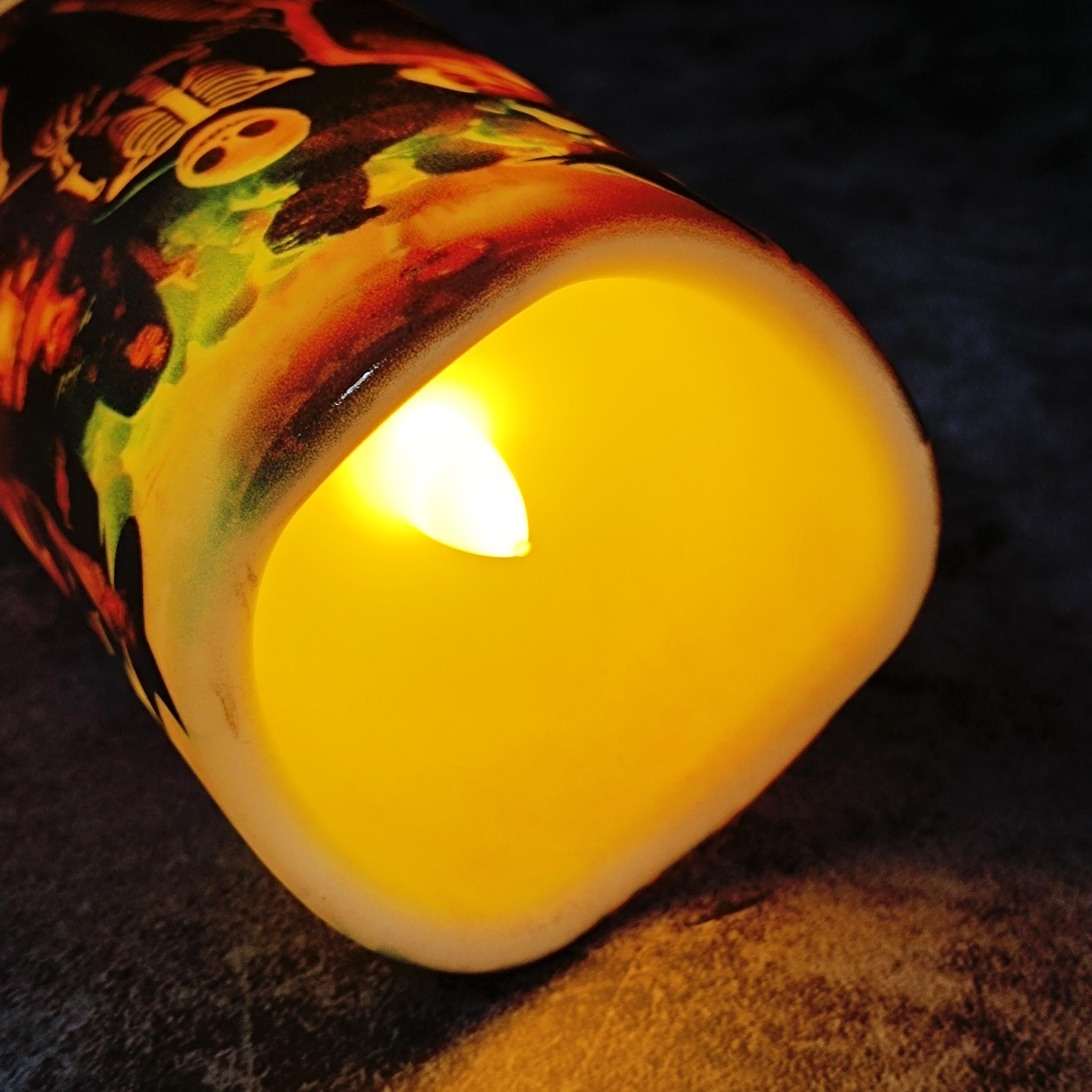 6" Halloween LED Pillar Candle Remote Control & Timer Flickering Flameless Light Spooky Skull Pumpkin Spider Decor