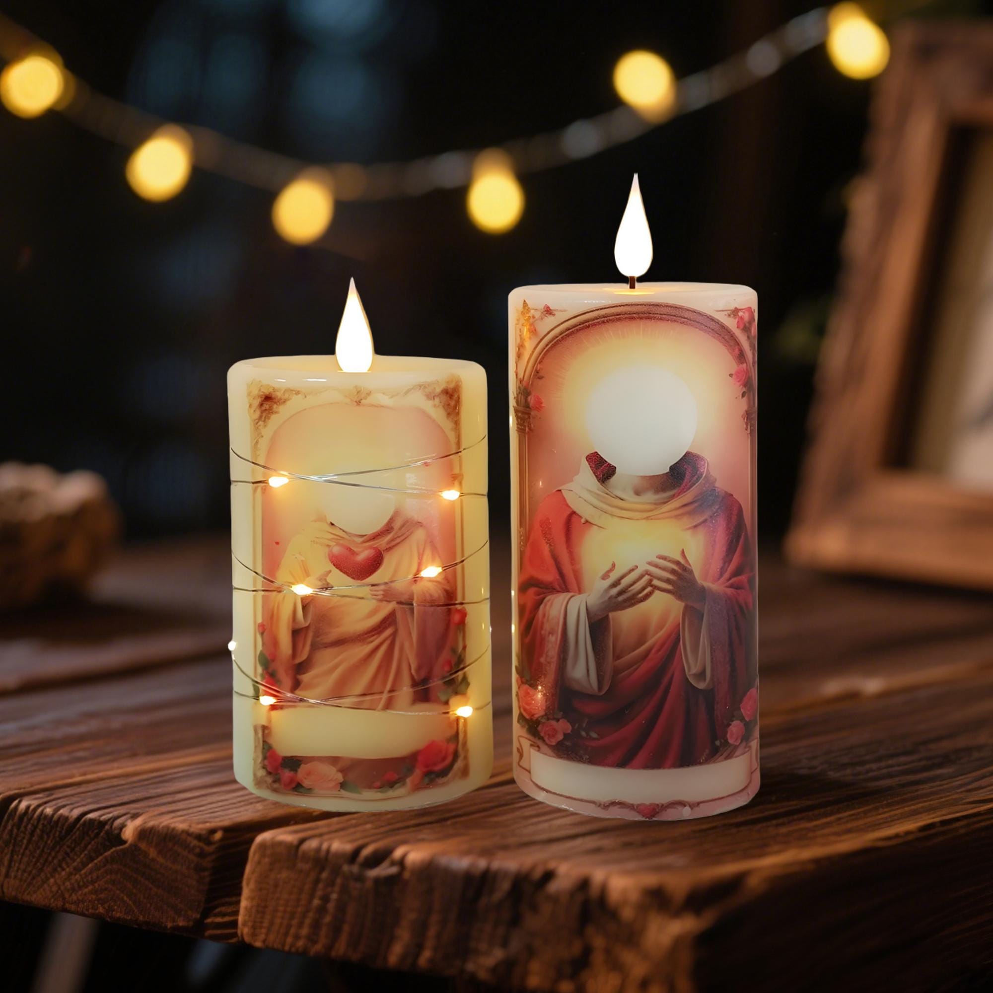 Custom Flameless Prayer Candles with Remote: Real Wax LED Set