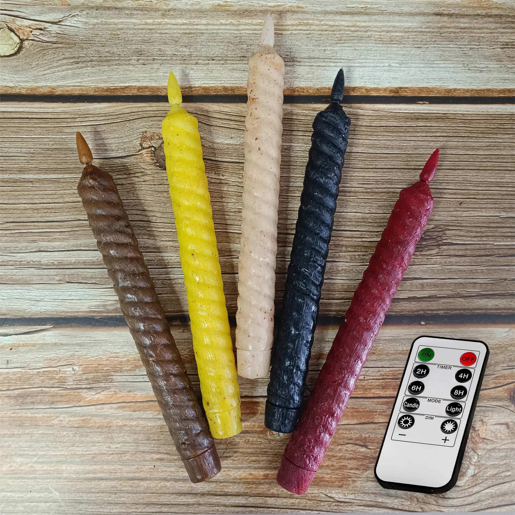 9.65 Inch Vintage Flameless Long Candle, LED Tapered Spiral Candle, Battery-Operated, With Remote Control and Timer, Christmas  Gift