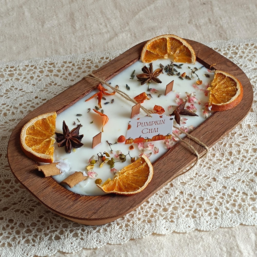 Orange Dough Bowl Candle: 3-Wick Soy Wax, Reclaimed Wood