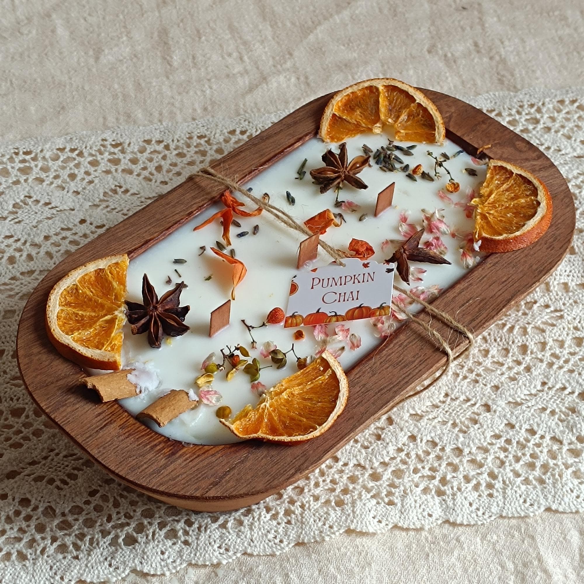 Orange Dough Bowl Candle: 3-Wick Soy Wax, Reclaimed Wood