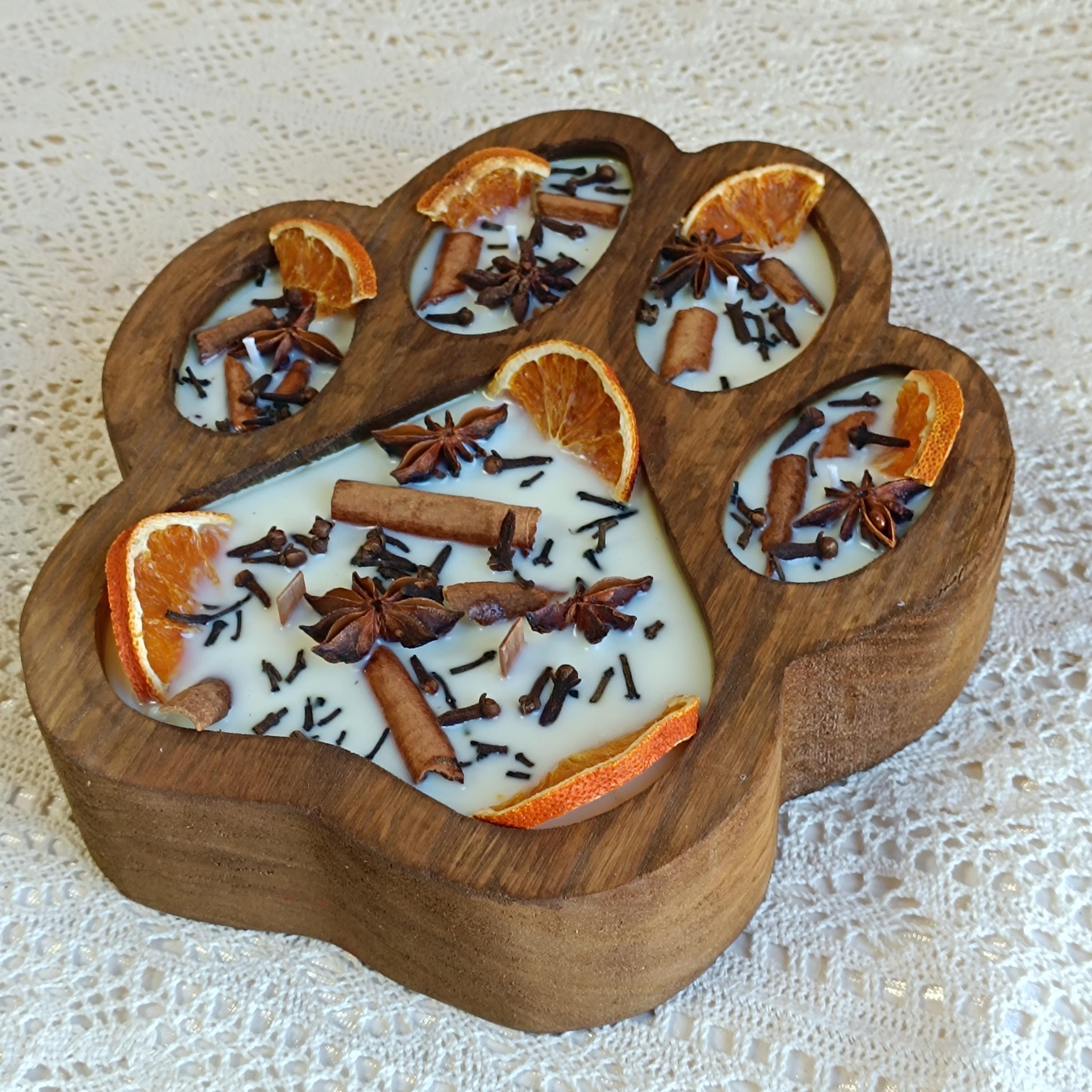 Paw Print Soy Candle: Handmade Dough Bowl Candle with Wooden Wick