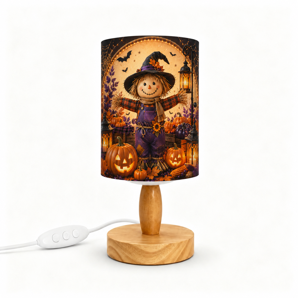 Cute Halloween Scarecrow PLA Eco‑Friendly Dimmable Table Lamp 👻 Button Control Bedside Lamp, Fall Pumpkin Seasonal Home Decor Gift