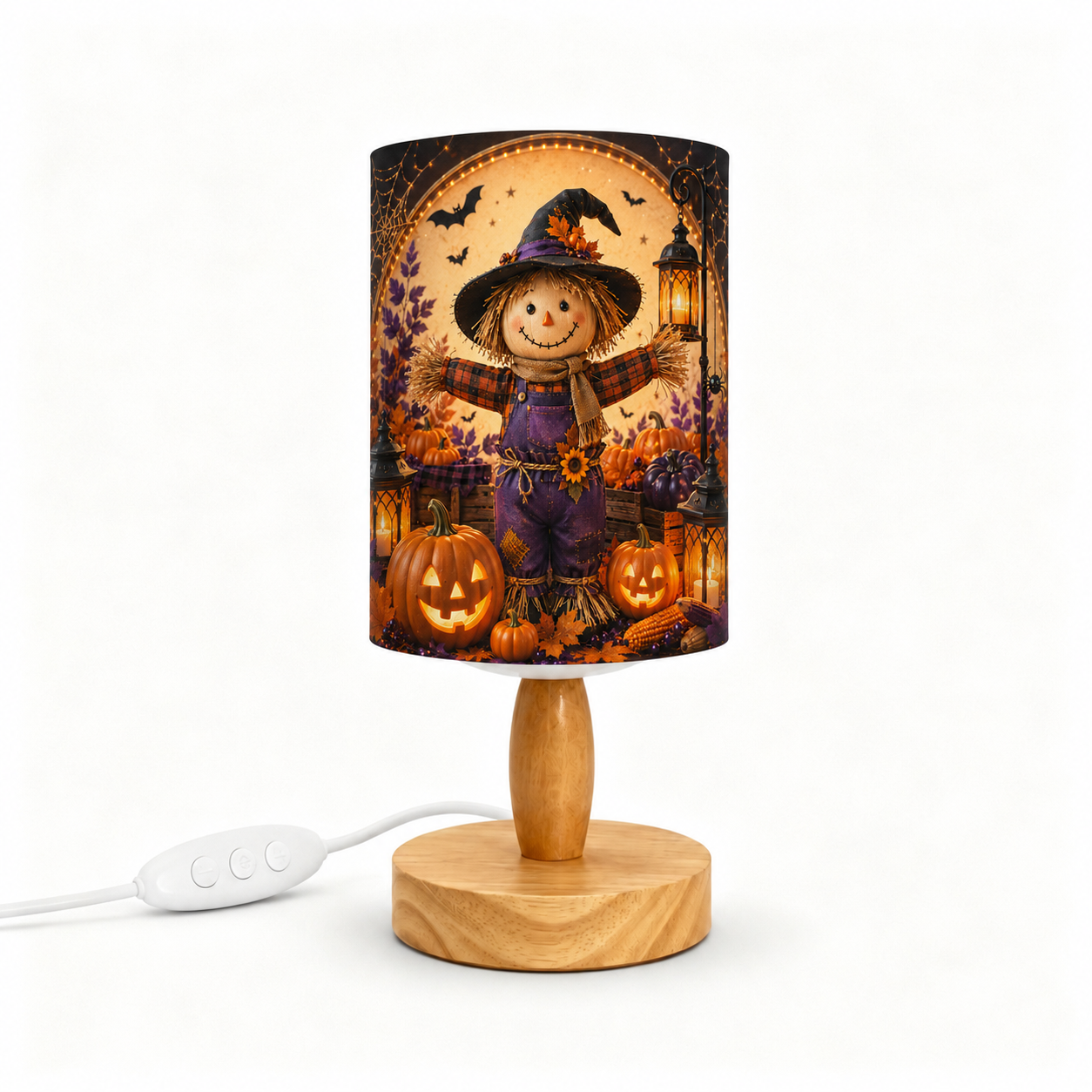 Cute Halloween Scarecrow PLA Eco‑Friendly Dimmable Table Lamp 👻 Button Control Bedside Lamp, Fall Pumpkin Seasonal Home Decor Gift