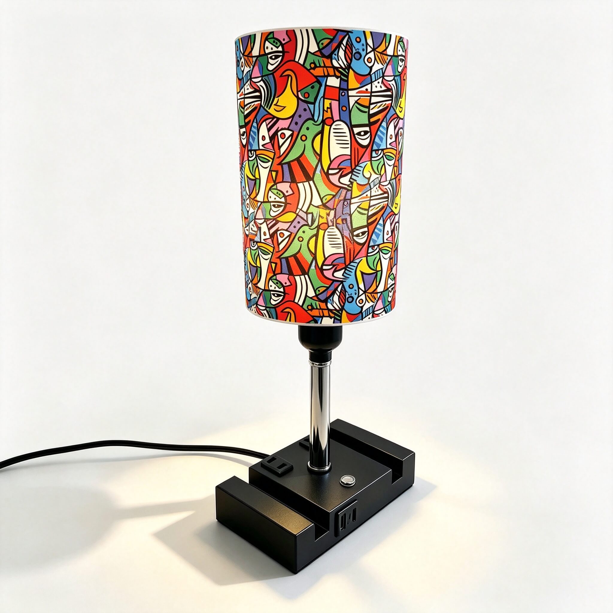 Picasso Abstract Art PLA Eco-Friendly Touch Control Table Lamp 🎨 3 Color Dimmable Multifunctional Table Lamp, Dual Phone Stand Bedside Desk Decor Gift