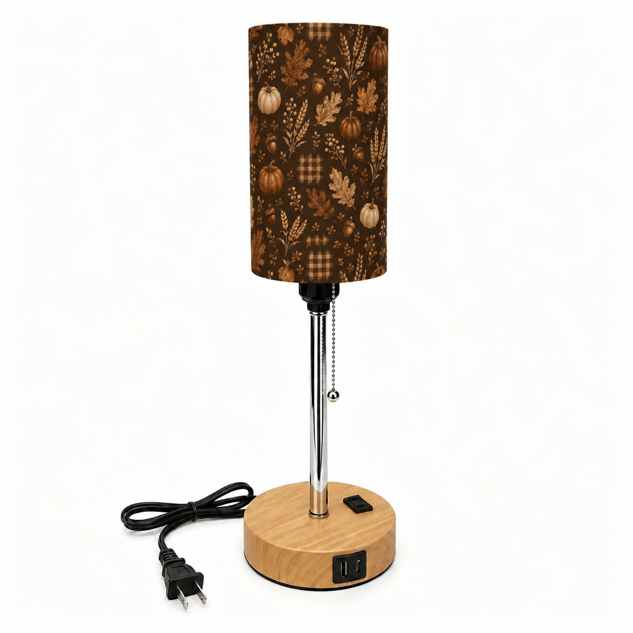Autumn Maple & Pumpkin PLA Eco-Friendly Pull Chain Table Lamp 🎃 3 Color Dimmable Multifunctional Bedside Lamp, Fall Farmhouse Home Decor Gift