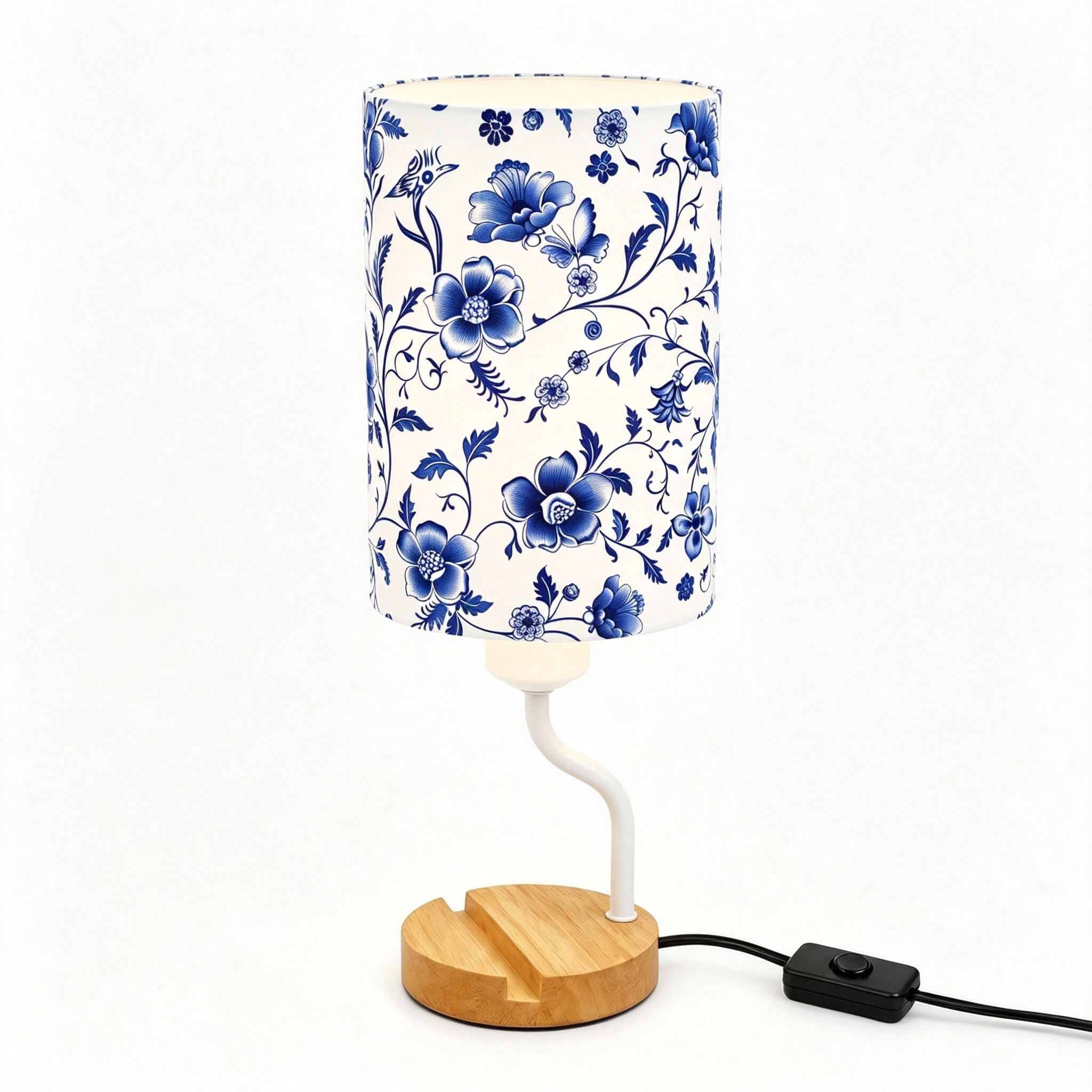 Blue & White Porcelain PLA Eco-Friendly Table Lamp 🎐 3-Button Dimmable Bedside Lamp with Phone Stand, Oriental Floral Home Decor Gift