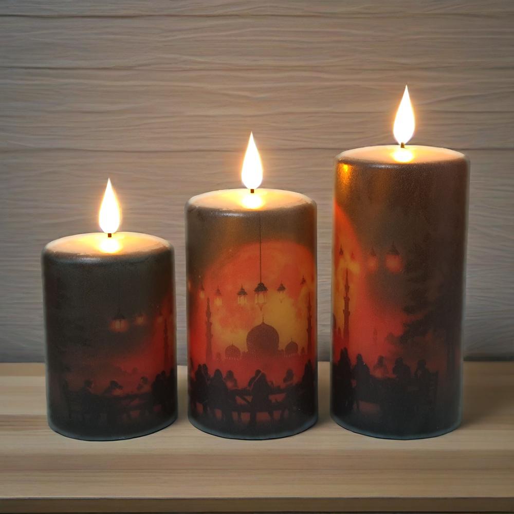 Eid Mubarak Flameless Candle Set: Real Wax LED with Remote
