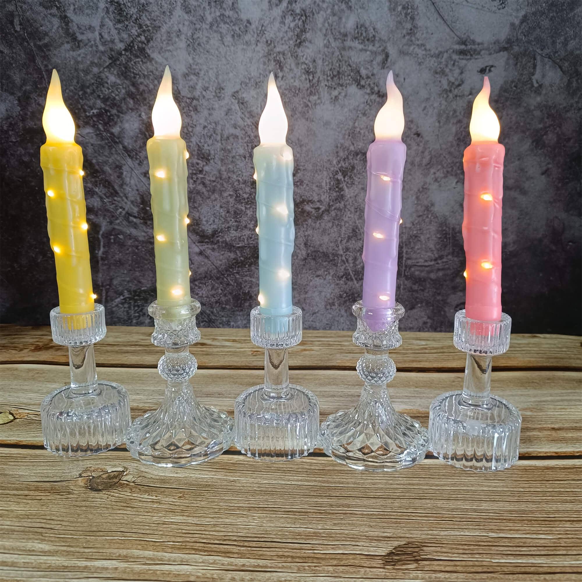 6.7 Inch Colorful Flameless Candles, LED Taper Candles with Light String, Battery Powered, with Remote Control and Timer, Mother's Day Gift