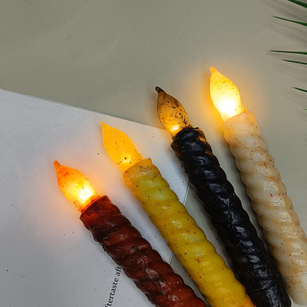 6.5 Inch Taper Primitive Candles with Timer,Flameless Led Taper Candles,Real Wax Hand Dipped Candles, Christmas Home Decor,Housewarming Gift