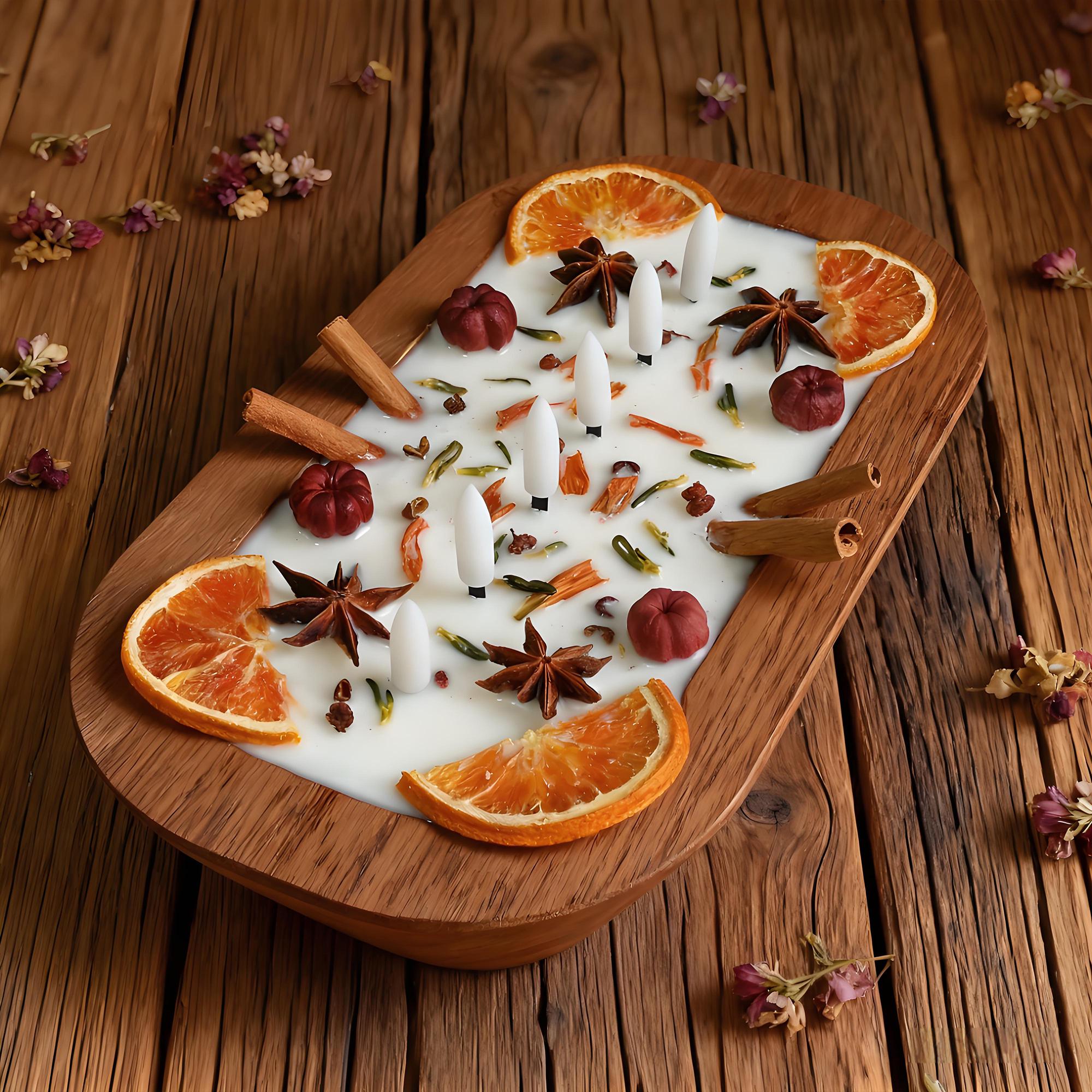 Spiced Orange Cinnamon Dough Bowl Candle, 6 Flameless Led Wick Handmade Scent Candle Fall Home Decor, Housewarming Christmas Gift