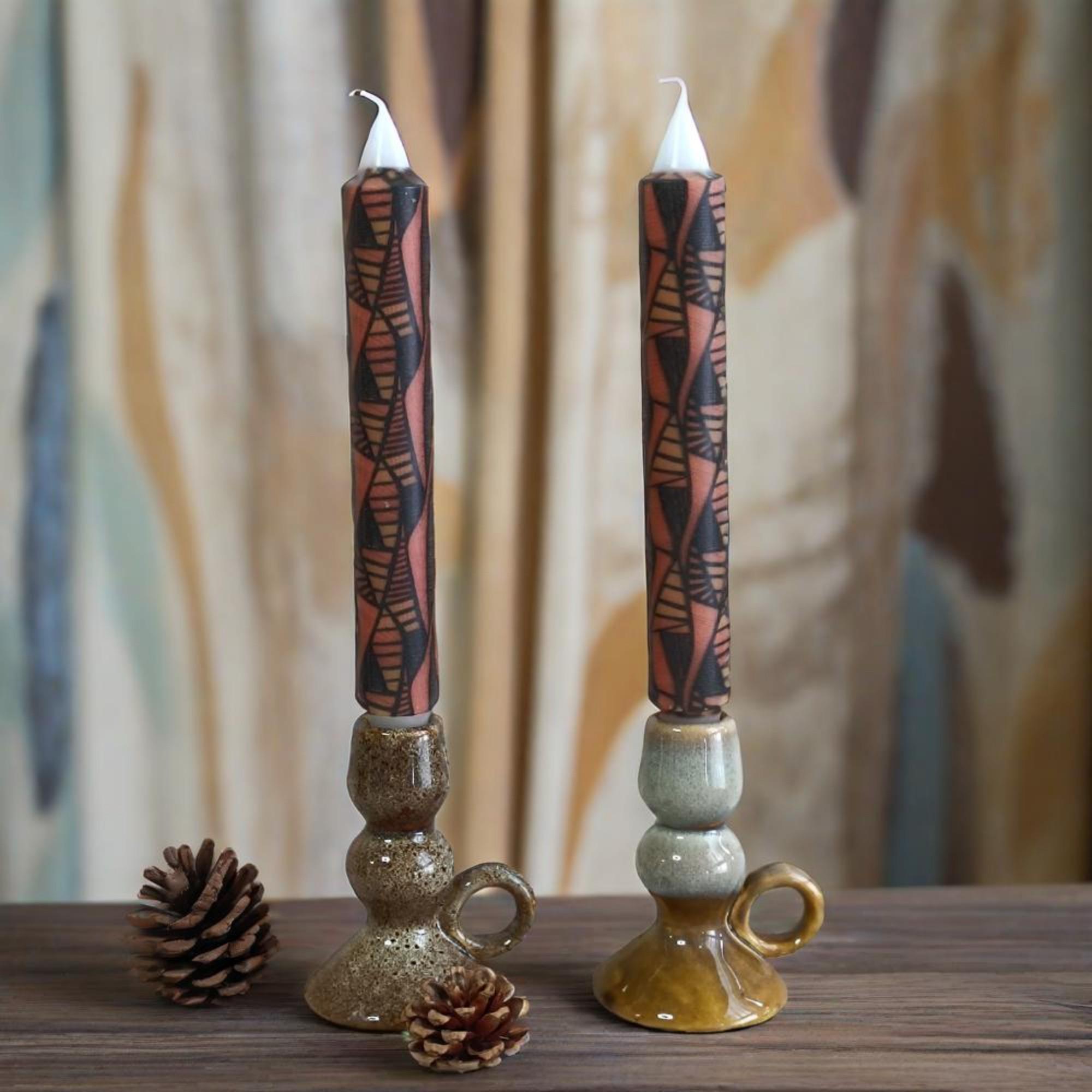African Abstract Pattern 9.45 Inch Taper Candles,Smokeless Unscented Printed Paraffin Wax Candlestick,Ethnic African Decor Home Decor 1PC