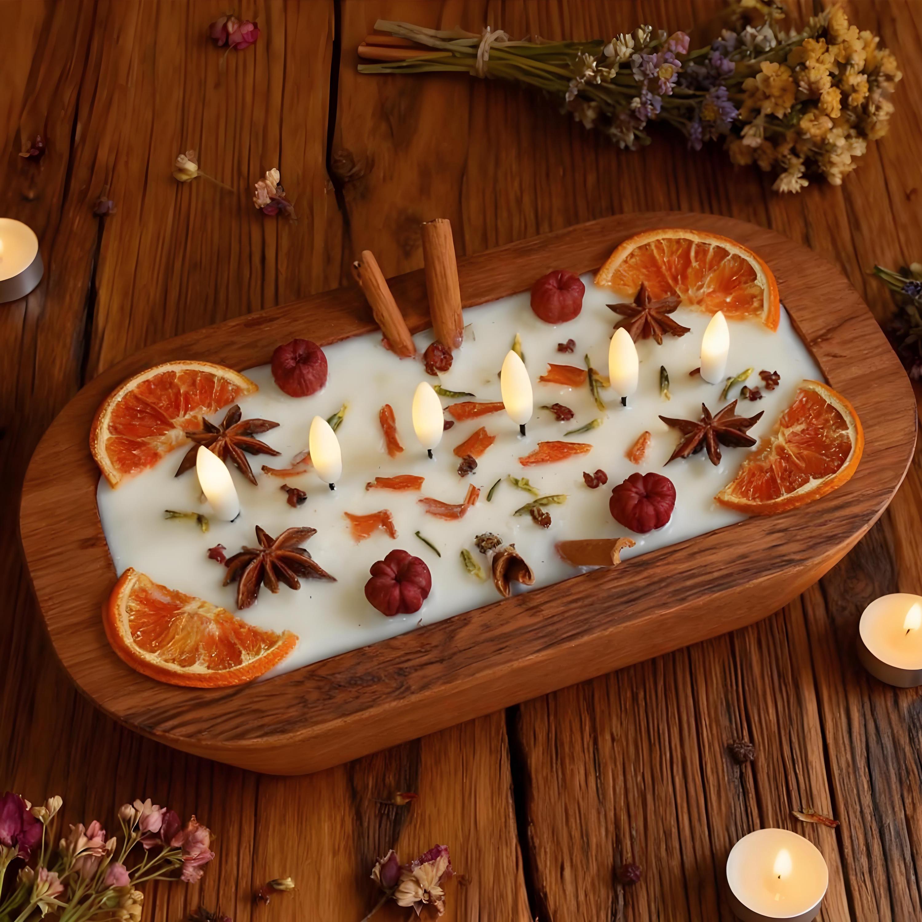 Spiced Orange Cinnamon Dough Bowl Candle, 6 Flameless Led Wick Handmade Scent Candle Fall Home Decor, Housewarming Christmas Gift