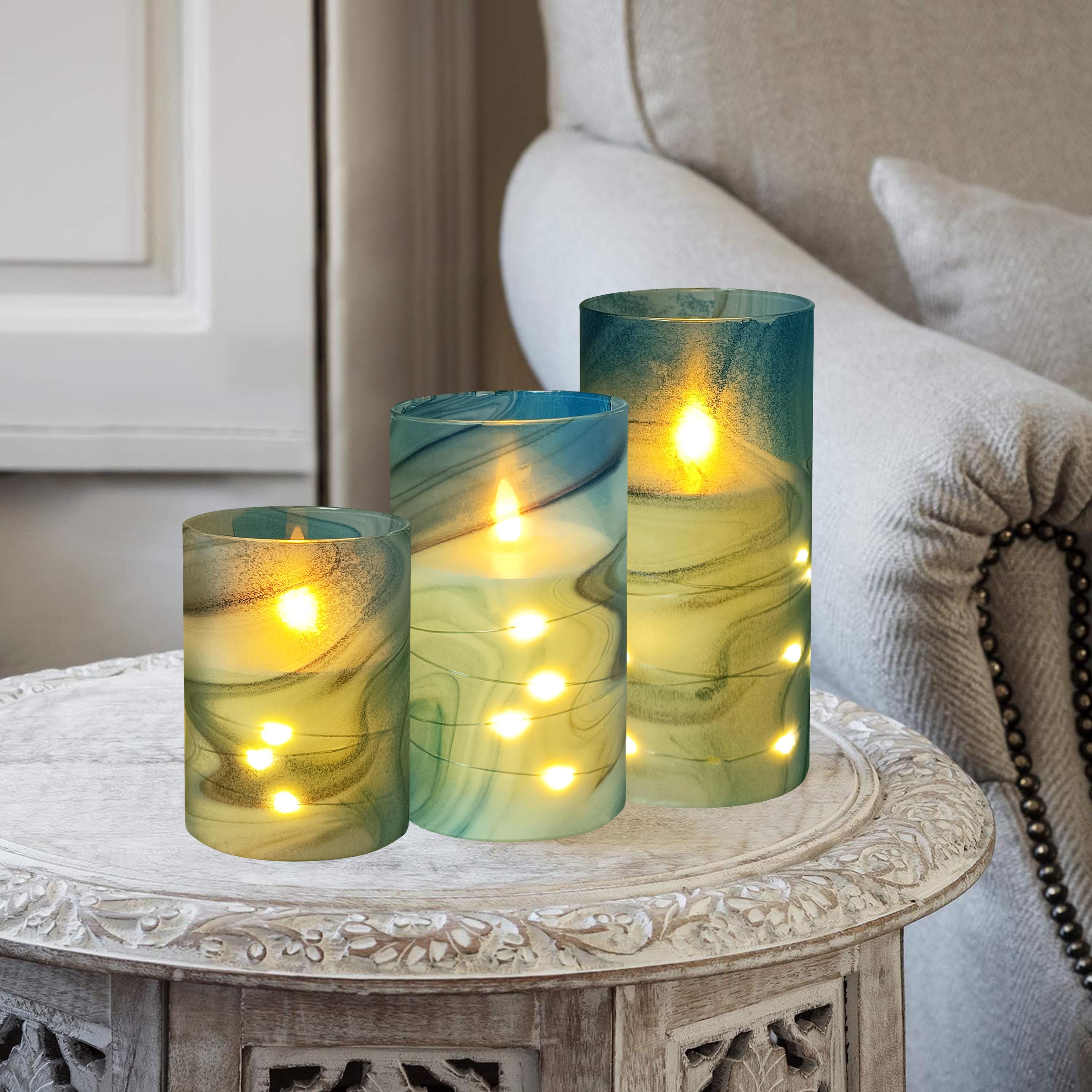 Flameless Candles With String Lights, Battery Operated, LED Pillar Candles with Remote and Timer,Mother's Day Gifts