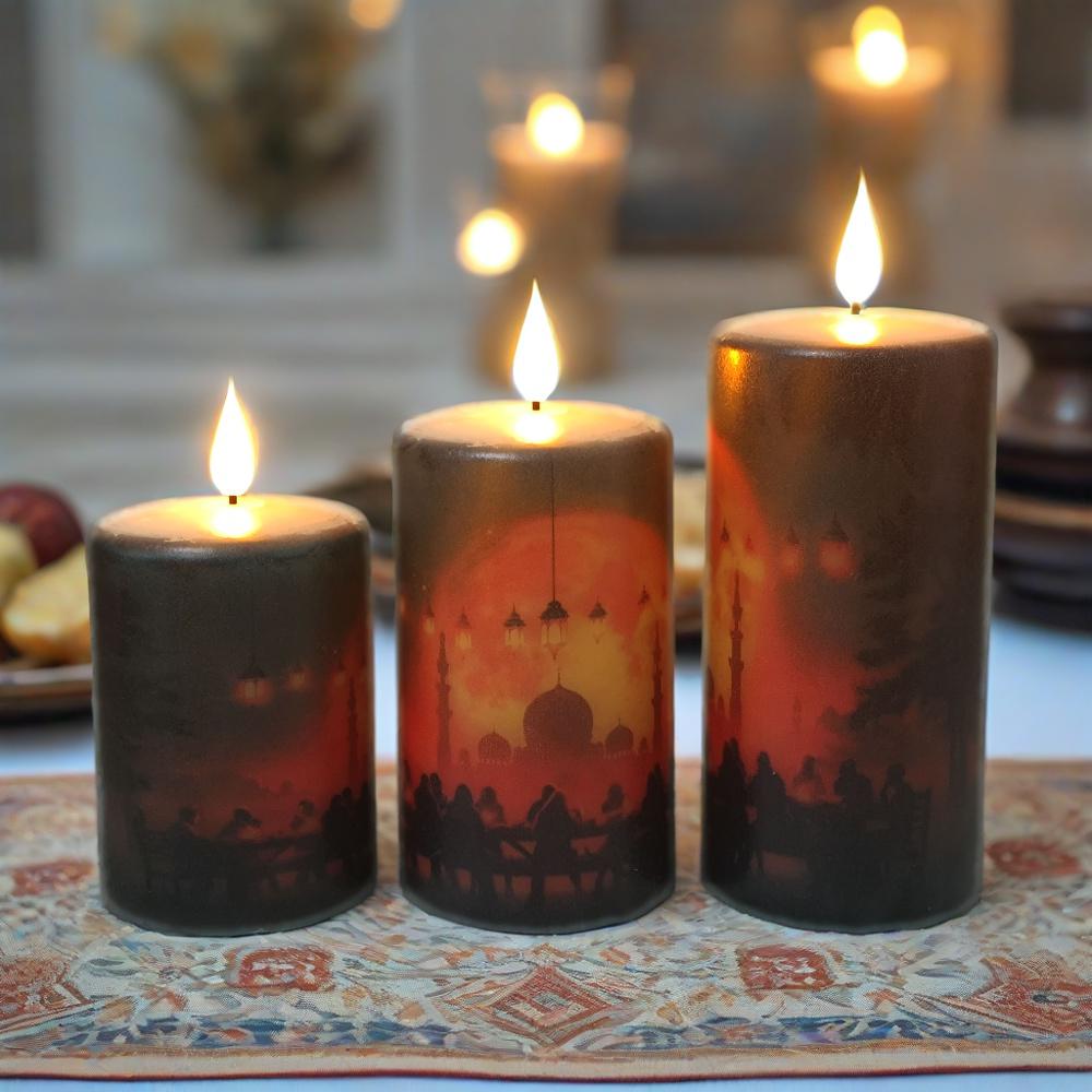 Eid Mubarak Flameless Candle Set: Real Wax LED with Remote