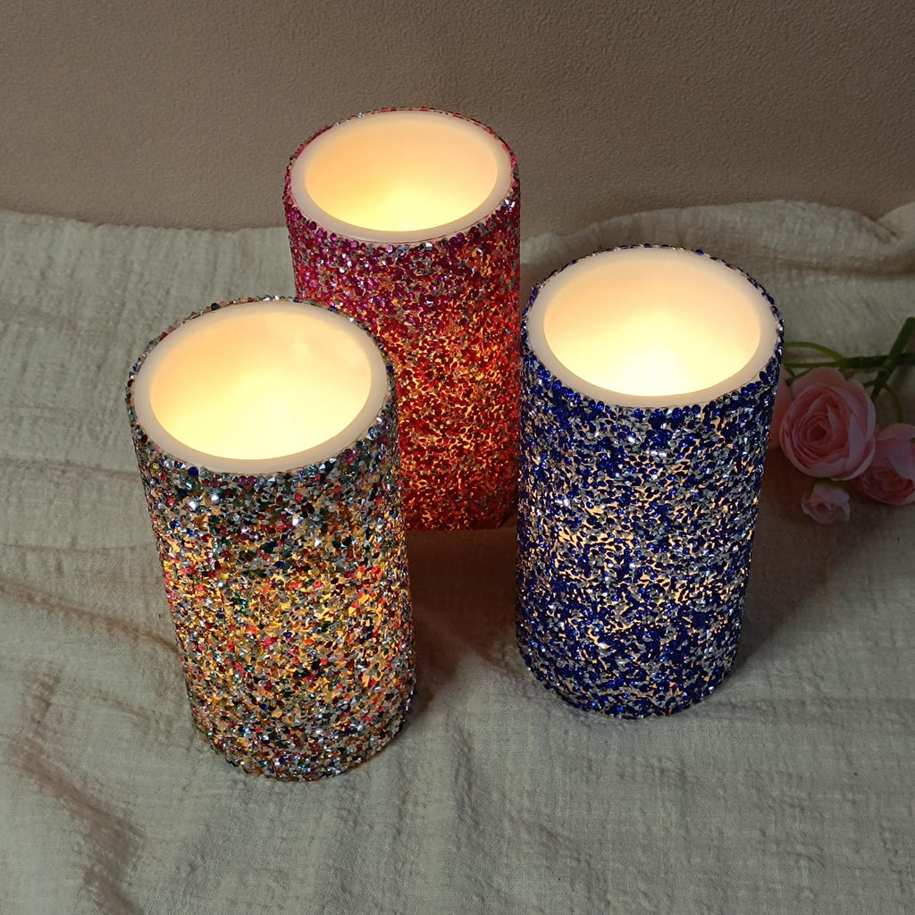 6 Inch LED Pillar Candles,Flameless Rhinestone Candles with Remote Control and Timer，Battery Operated Flickering for Home Decor Christmas