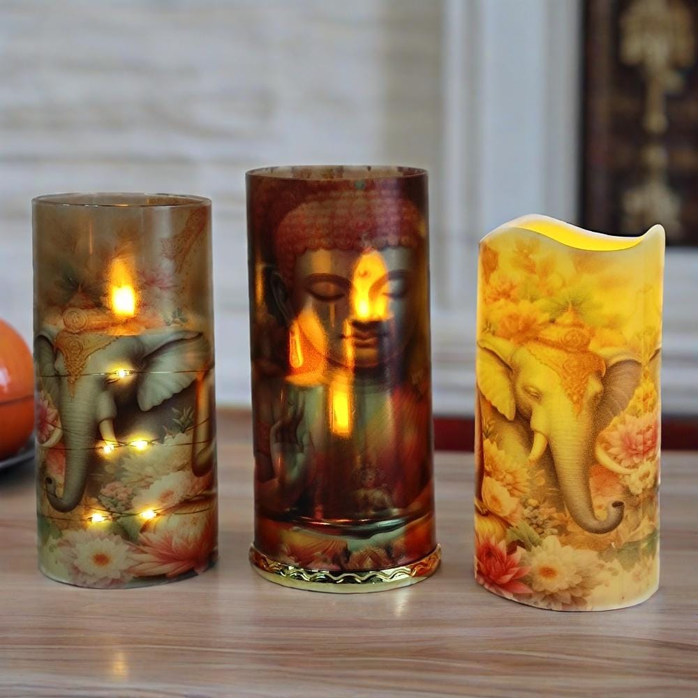 Buddha Flameless Candle Set: LED Taper Candles with Remote